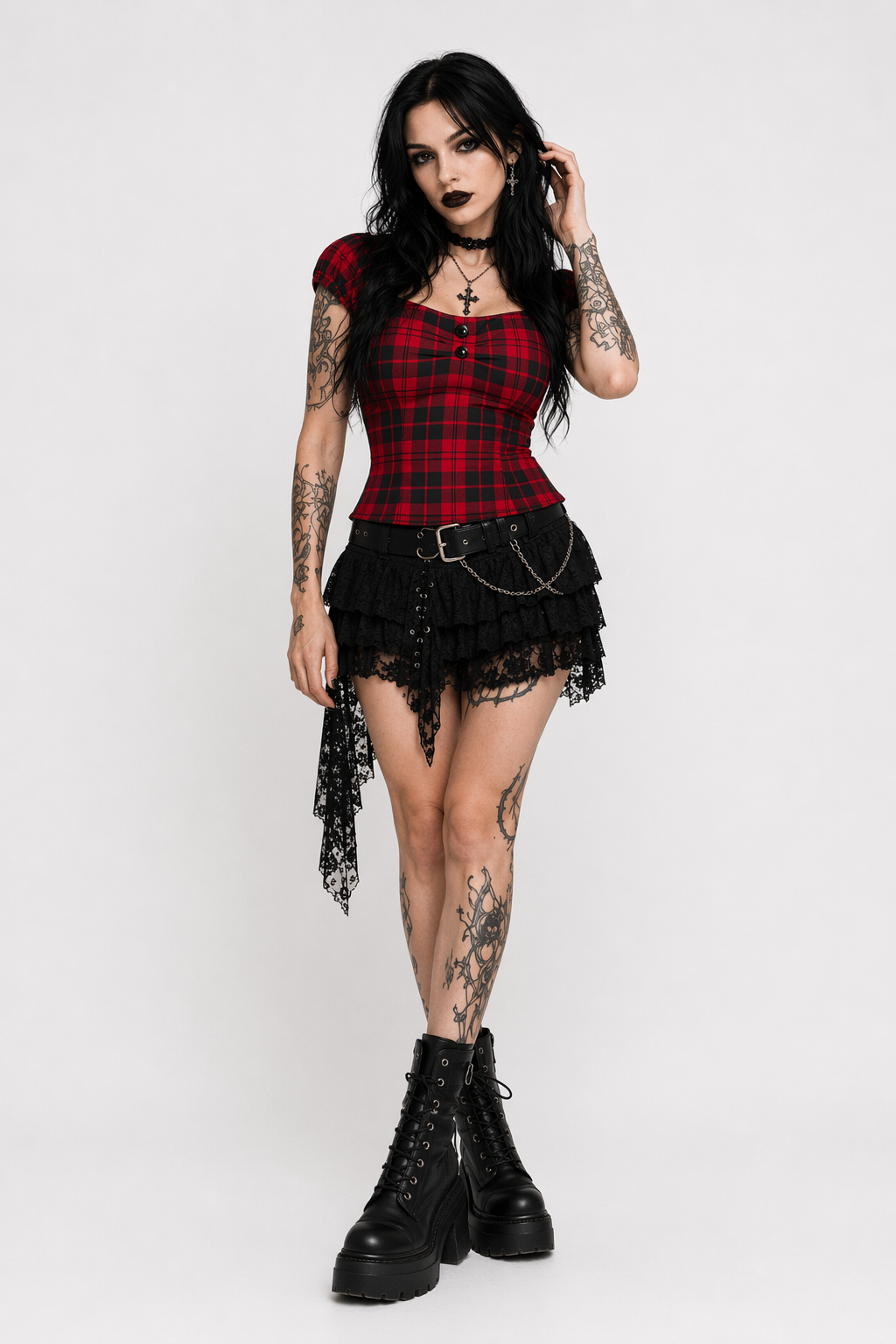 Red Grunge Plaid Top' XXL