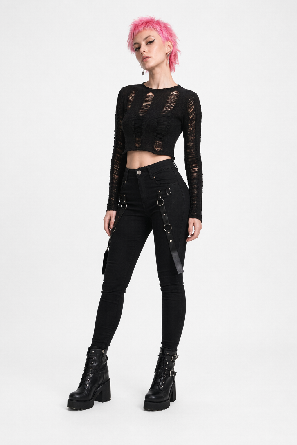 "Black Ripped Knit Sweater - Fairytale" S