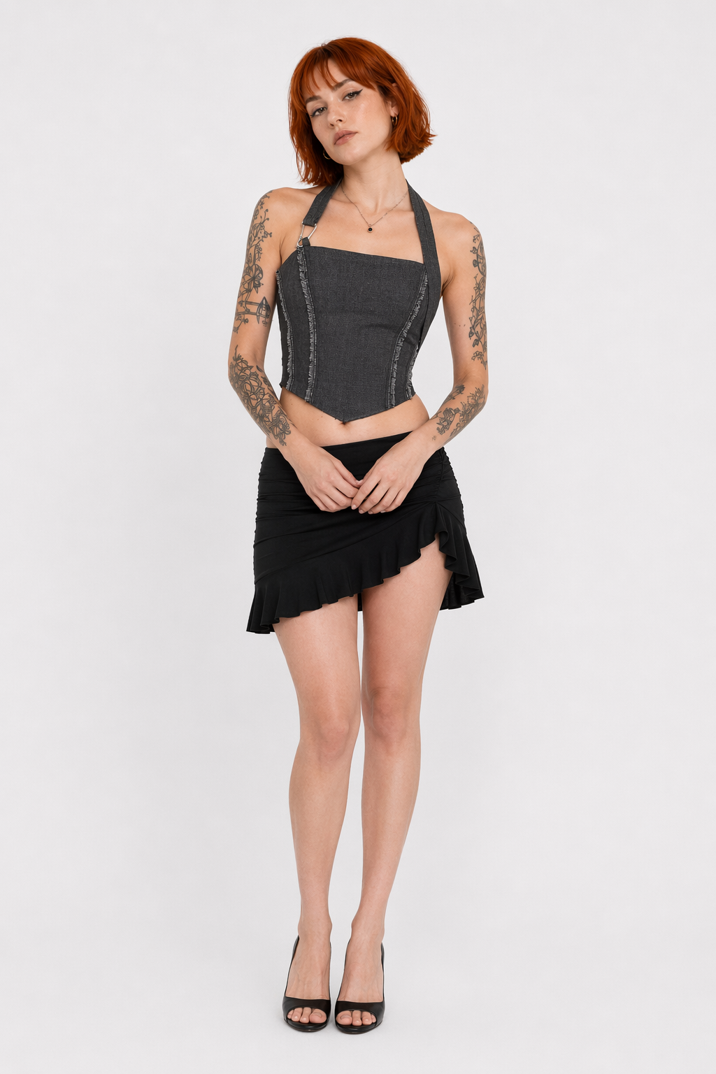 Grey Buckle Crop Top grey