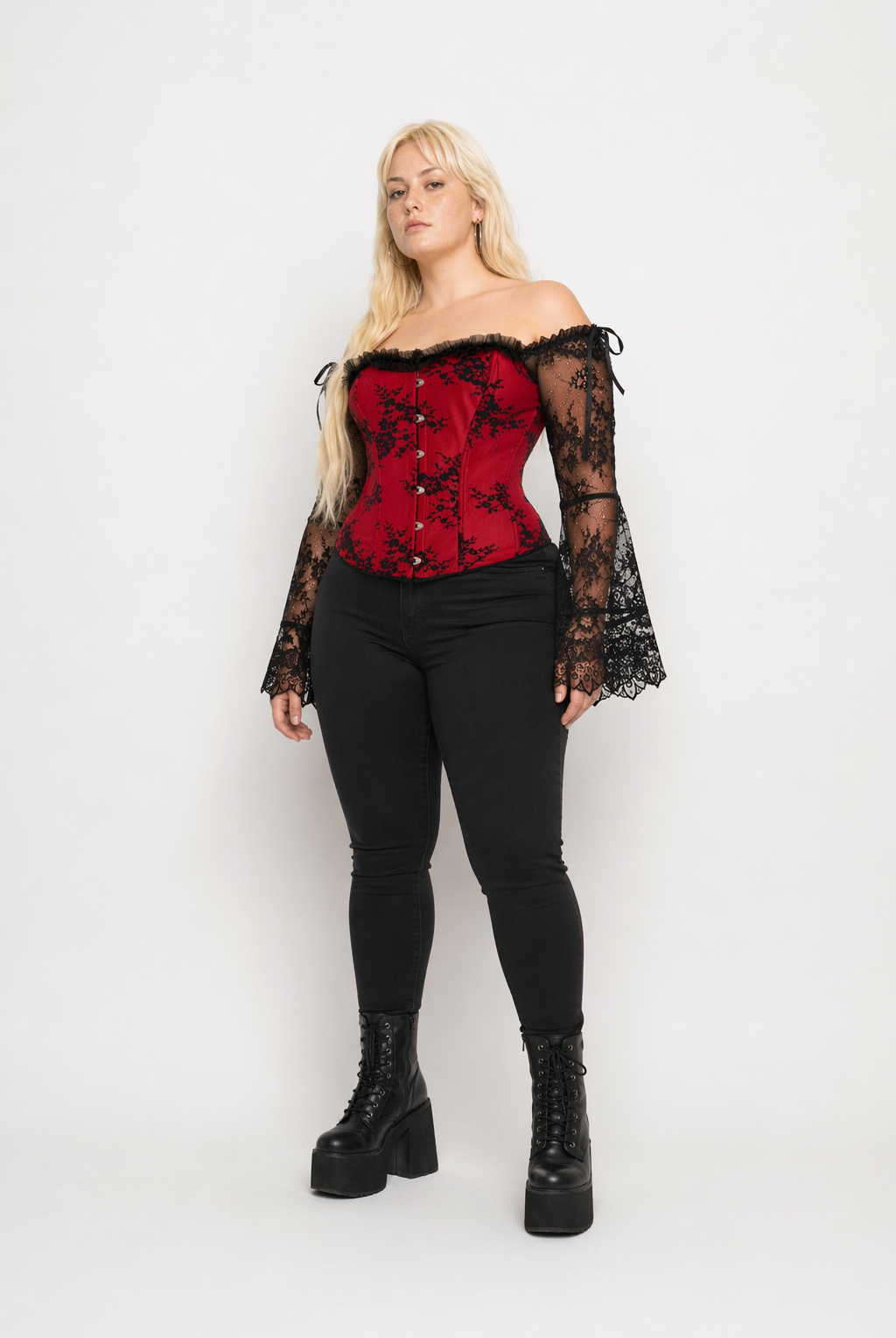 Red Lace Off-Shoulder Corset: Sizes S-6XL Red