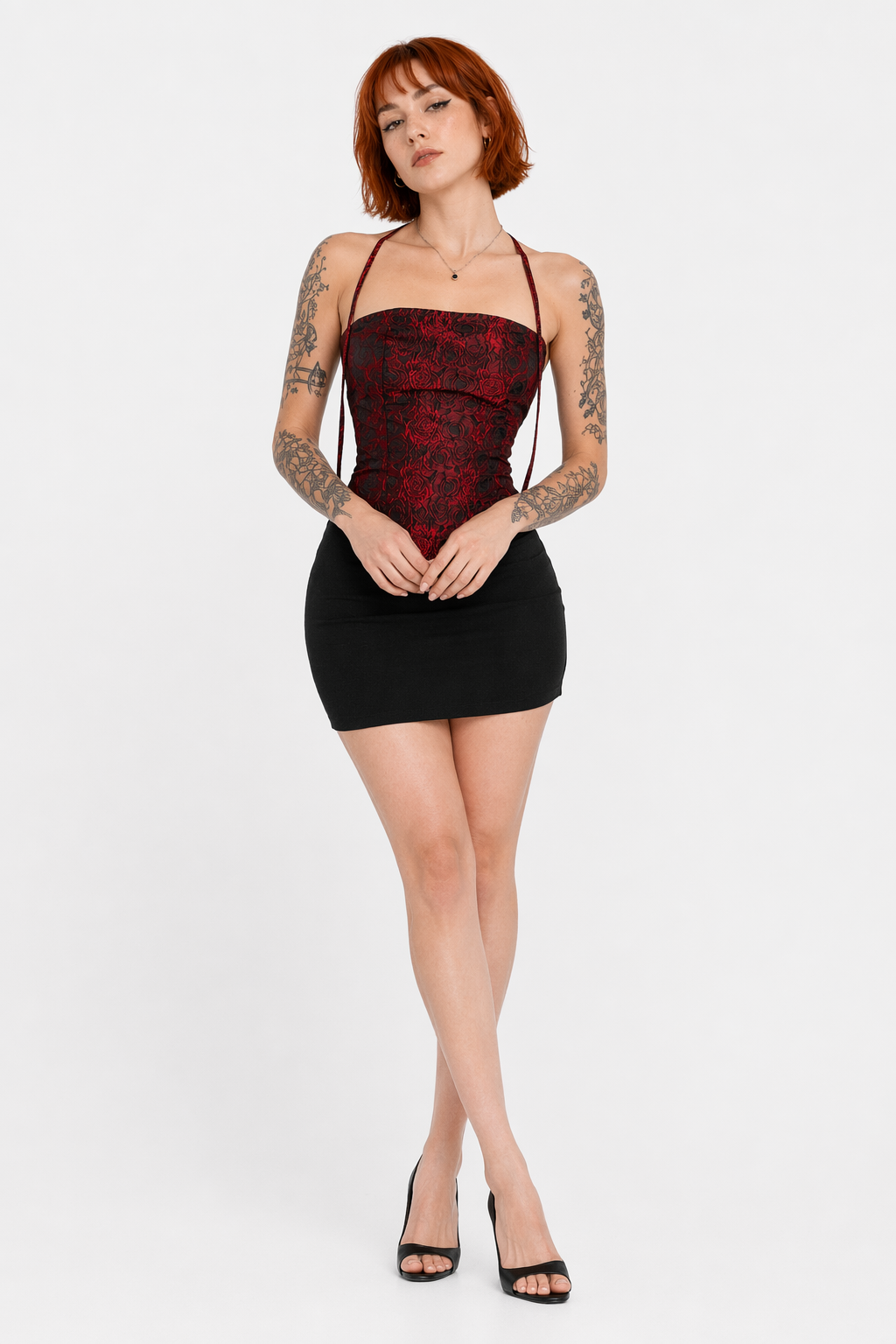 Blood Rose Strapless Top. red
