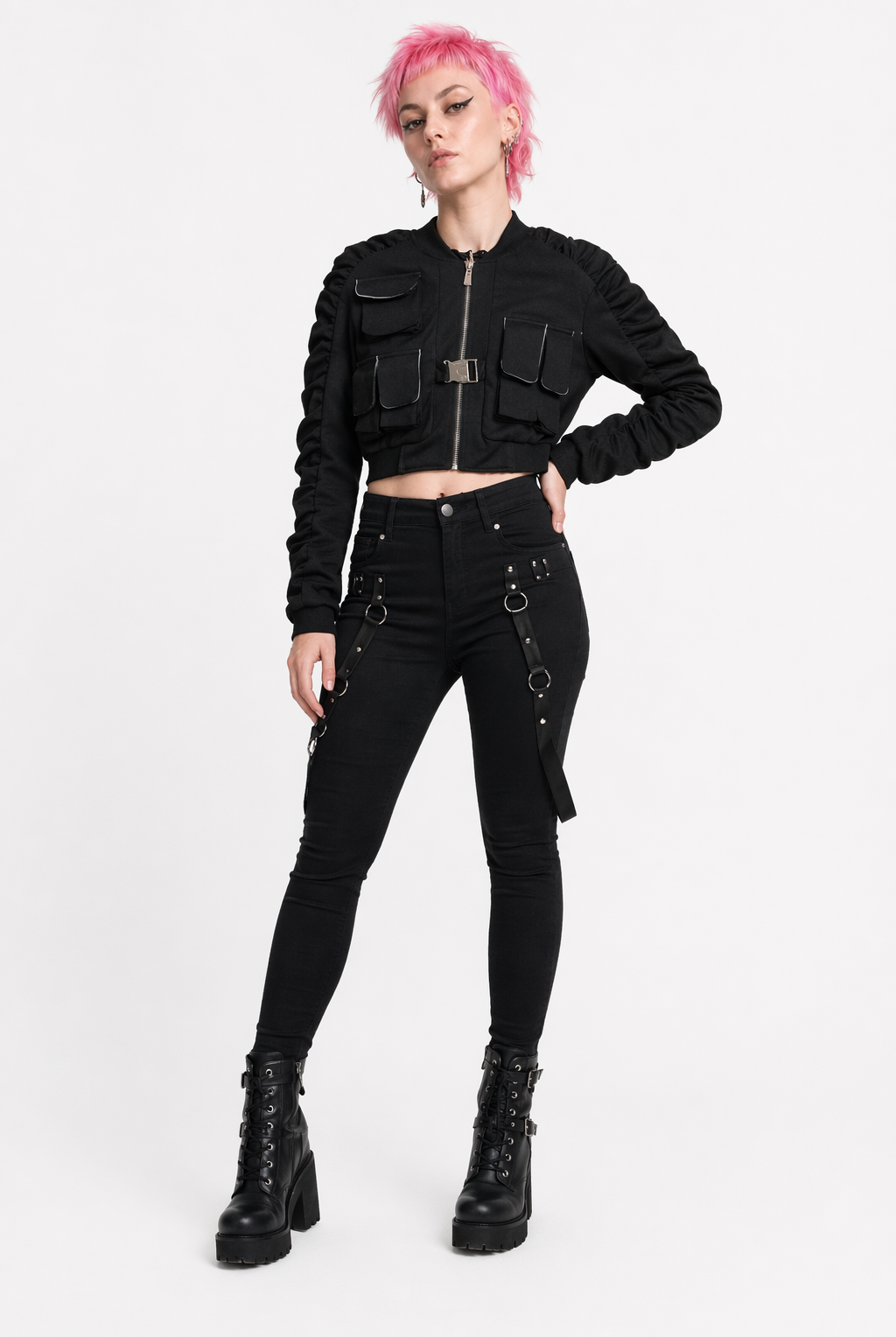 Gothic Grunge Cropped Jacket Black