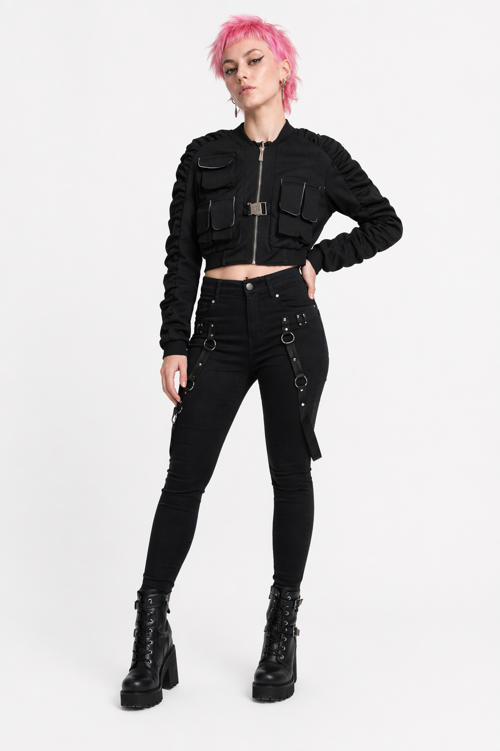 Gothic Grunge Cropped Jacket Black