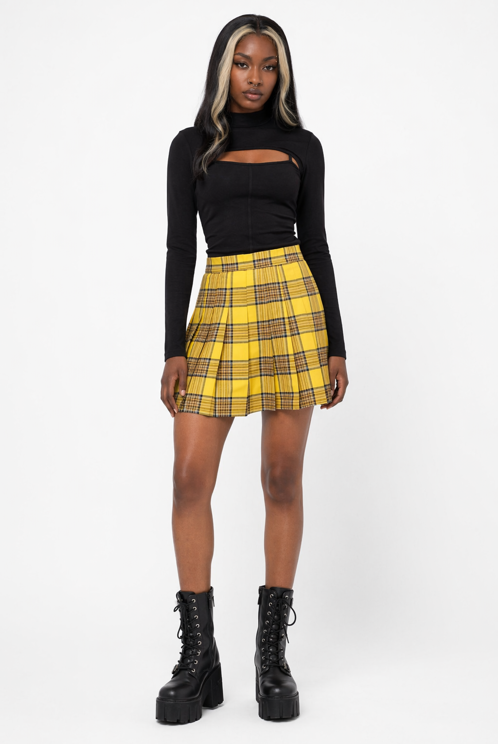Manic Yellow Plaid Mini Skirt yellow