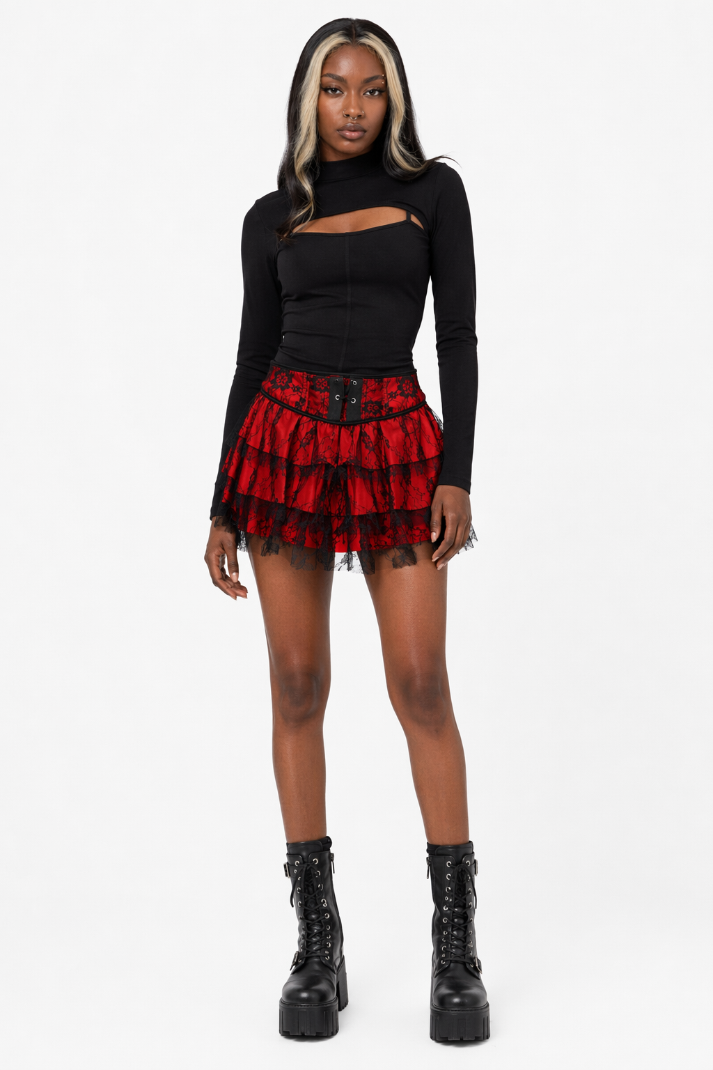 Colorful lace skirt Red