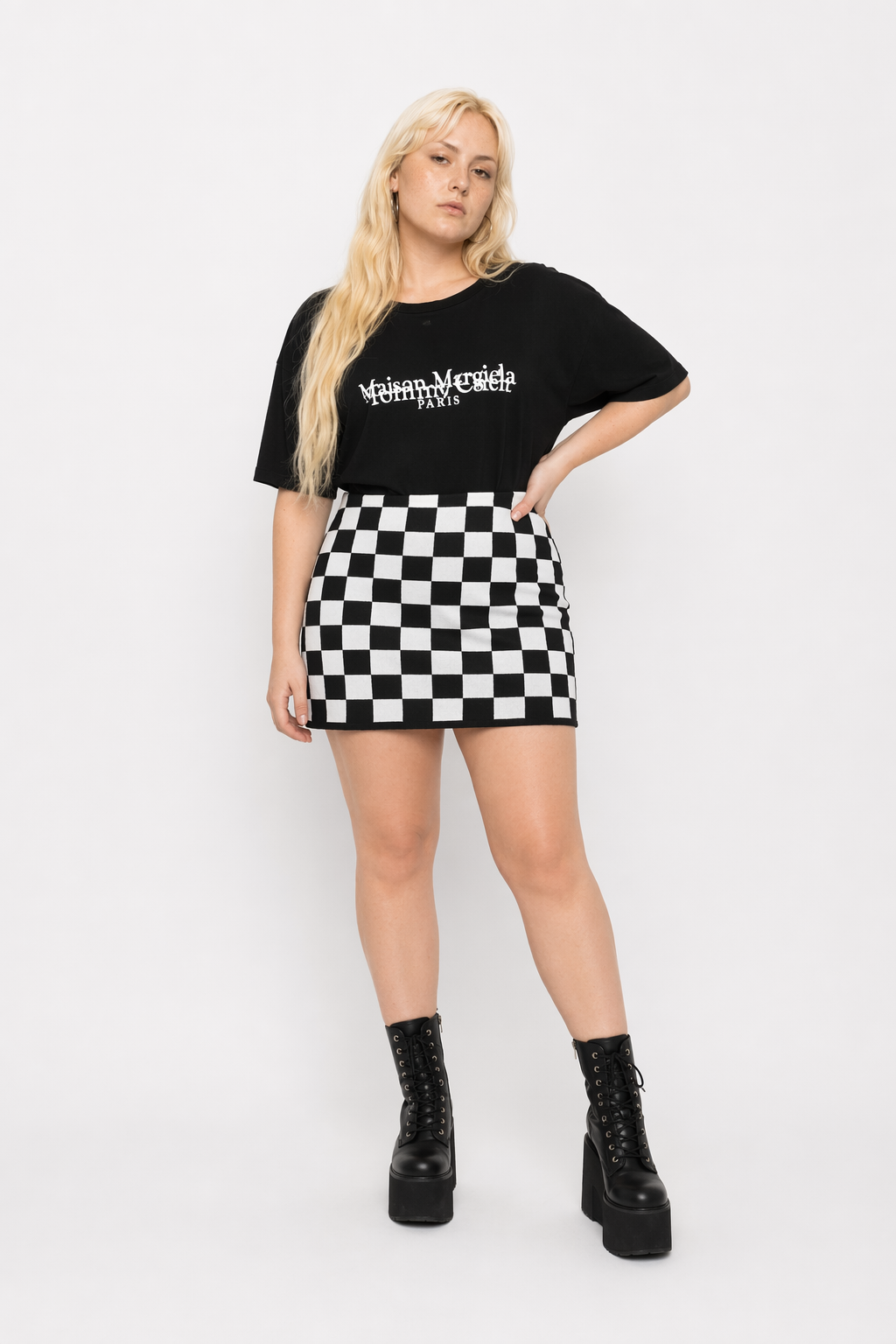 Black Check Grunge Mini Black