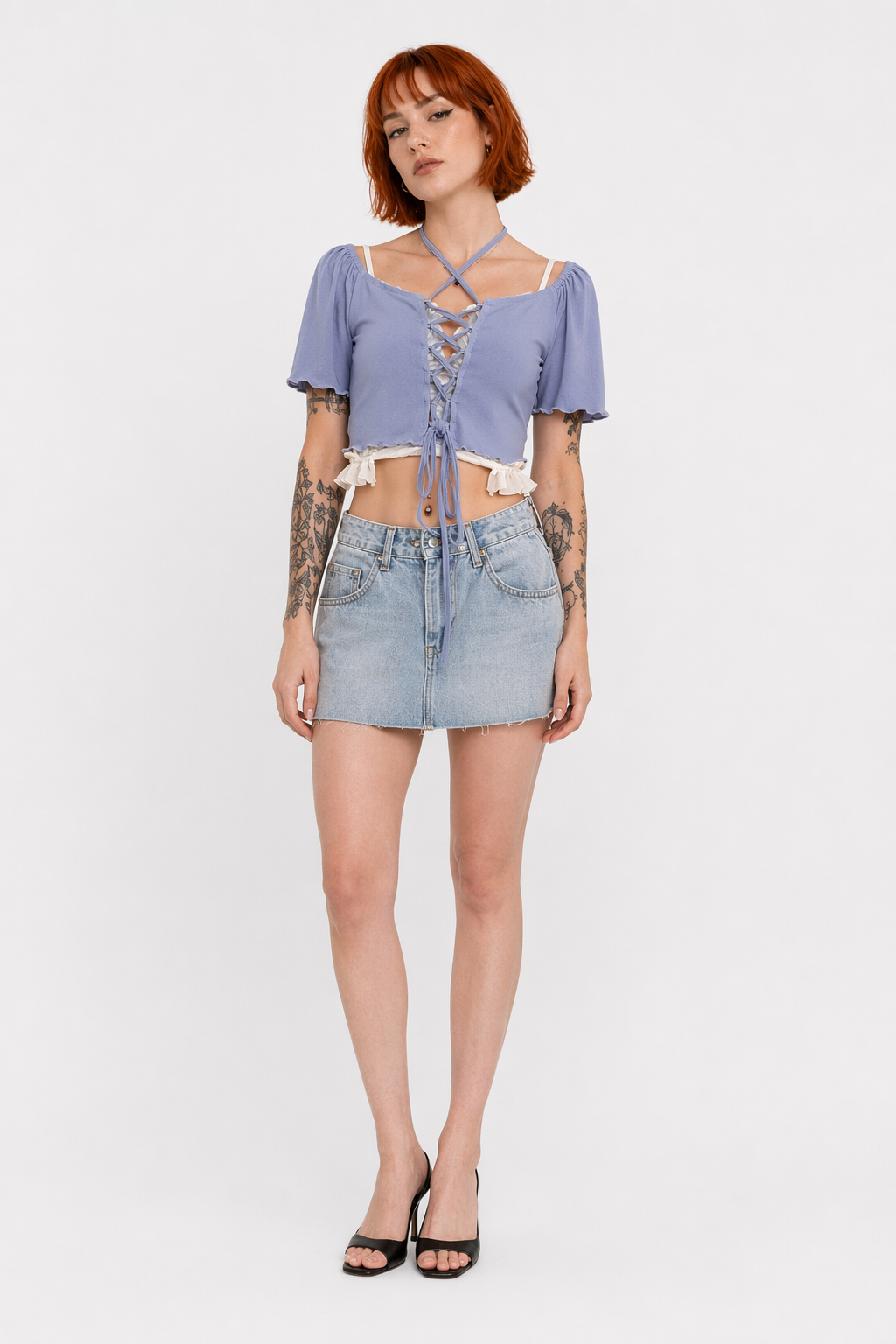 Ruffled Short Sleeve Casual Top blue