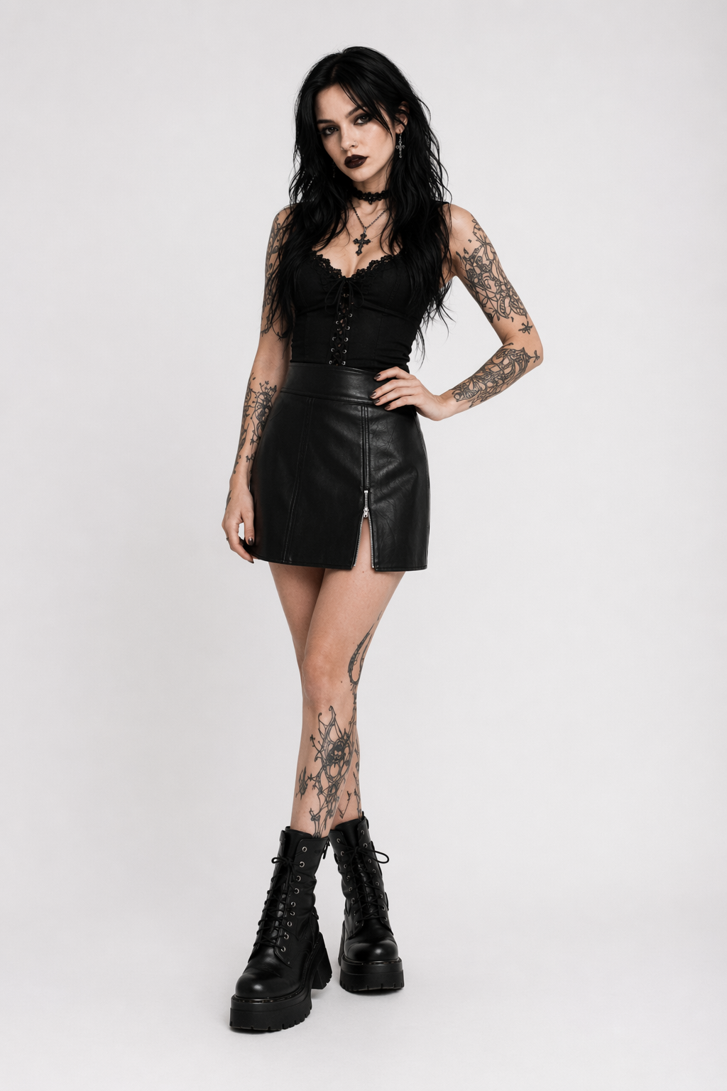 "Frighteners' Black/Red PU Mini Skirt" black
