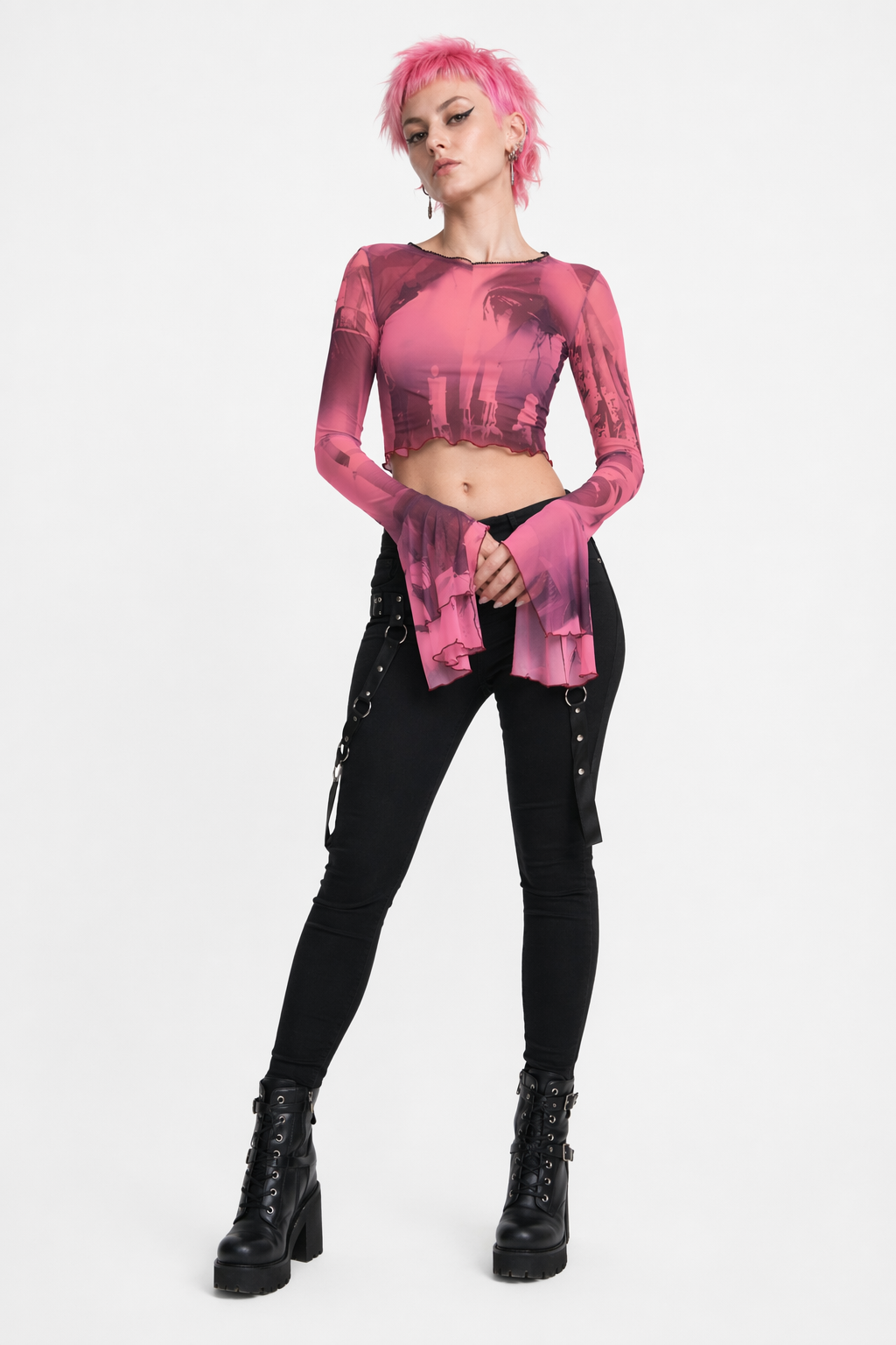 Grunge Black Crop Top' pink