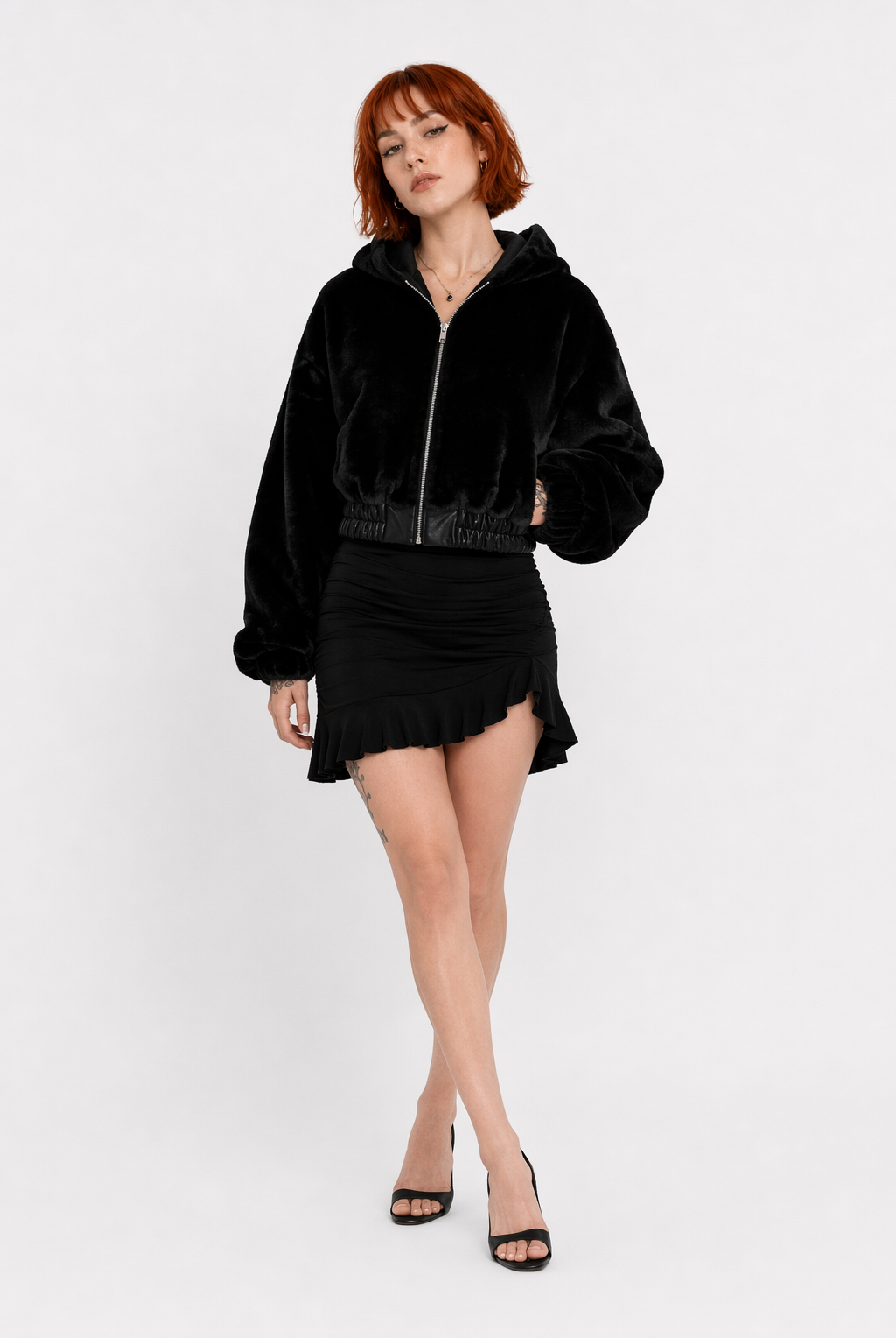 Grunge Hooded Overcoat Black