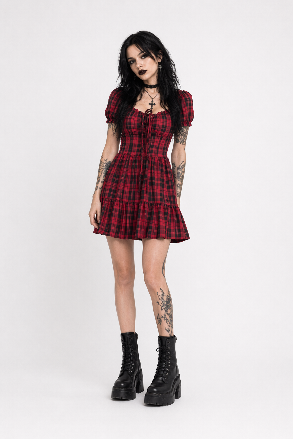 Red Plaid Grunge Dress red