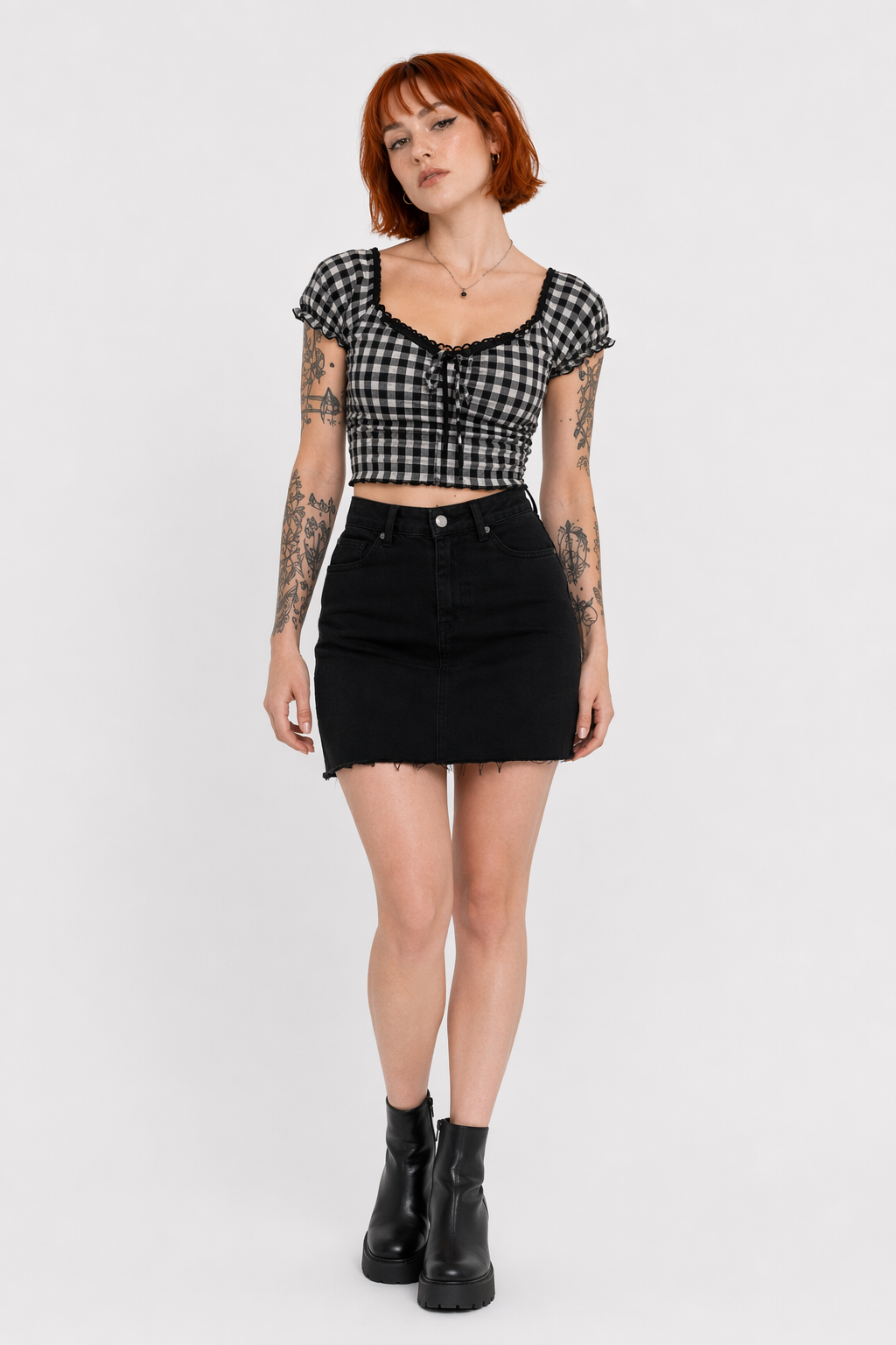 "Chic Plaid Blouse Top" black