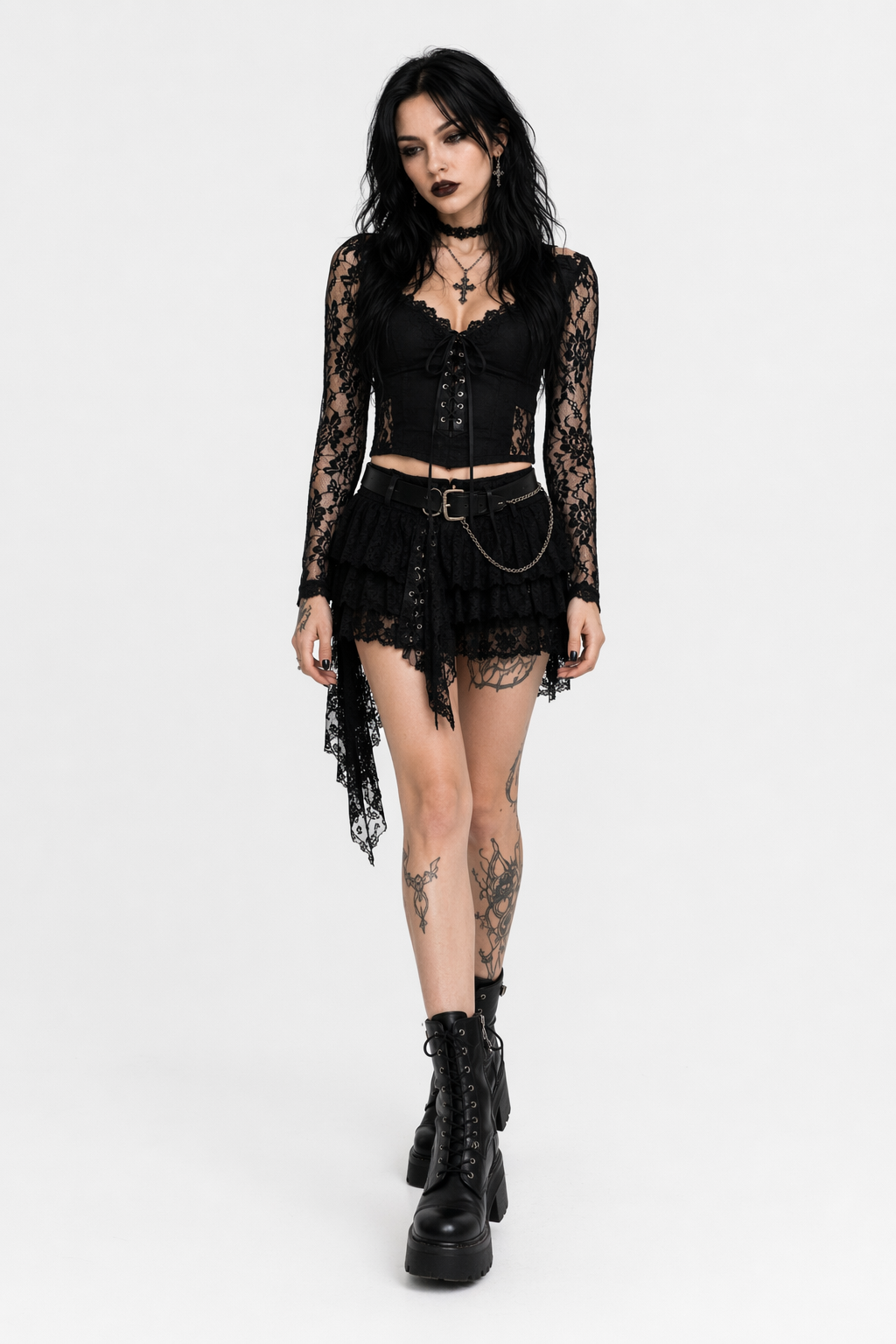 Lace V-neck Black Top black
