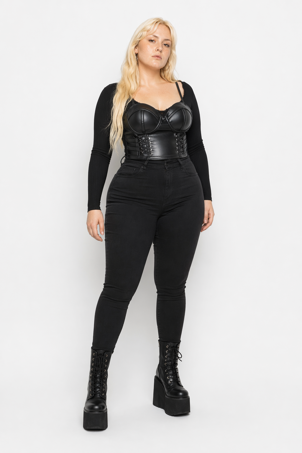 Lace Underbust Corset in Black PU black