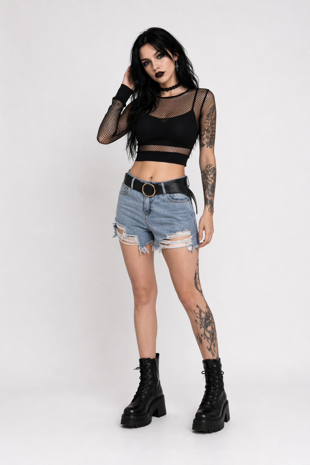 Mesh Crop Top Sundown Black T-Shirt