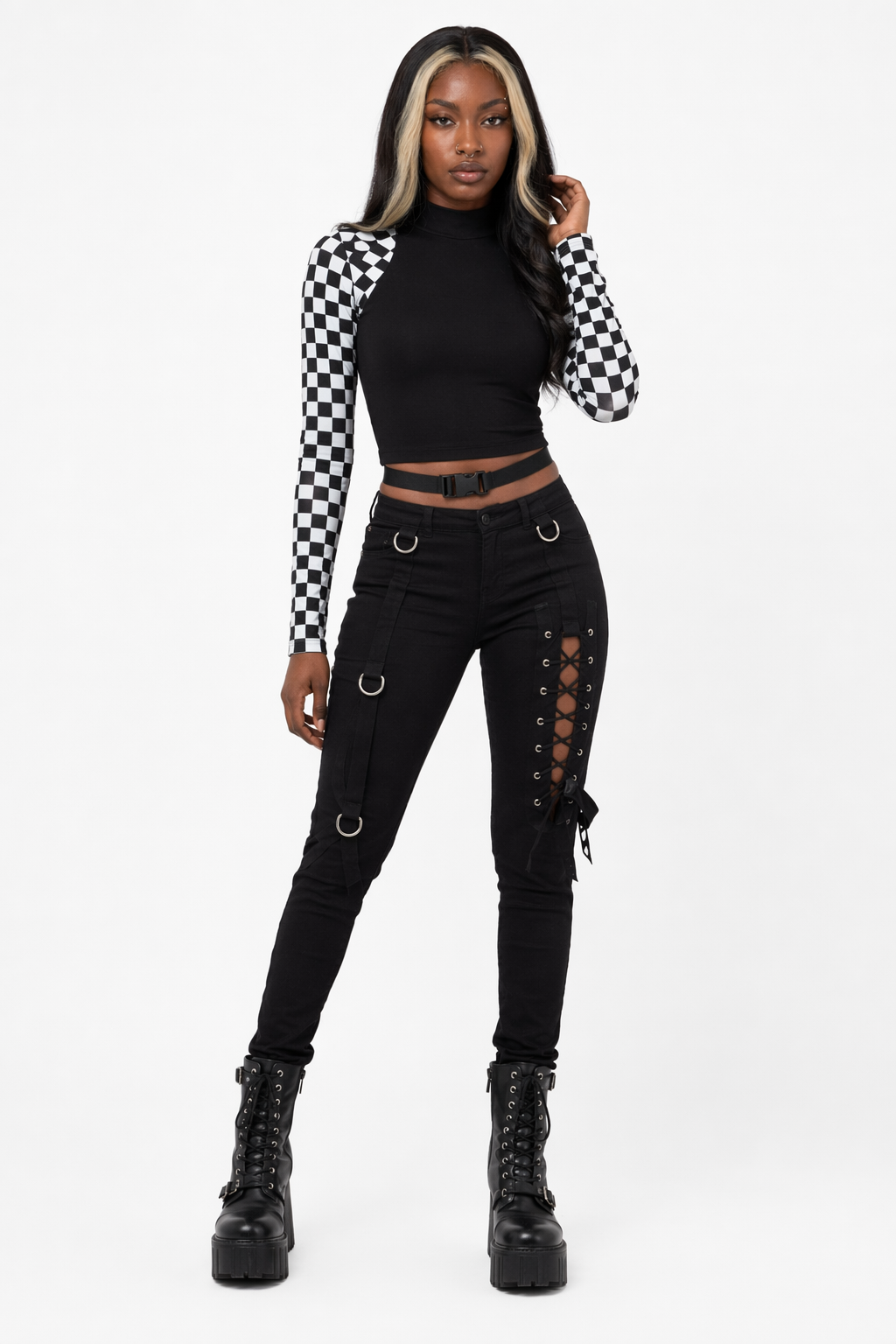 Checkered Fear Factor Top black
