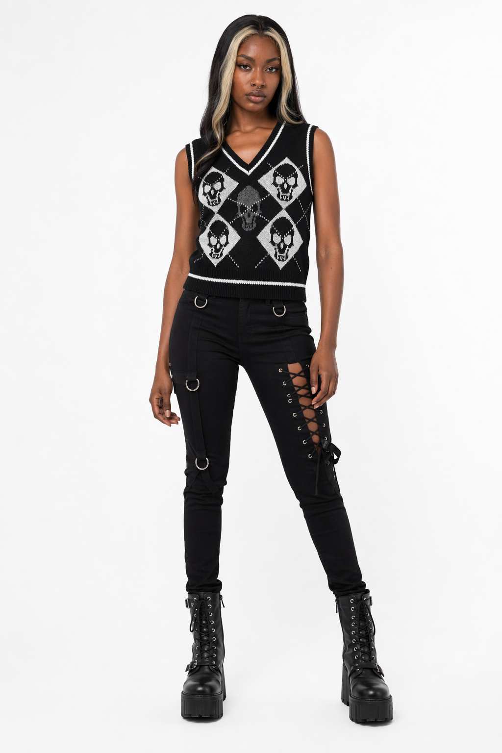 Gothic Skull Checkerboard Sweater Black
