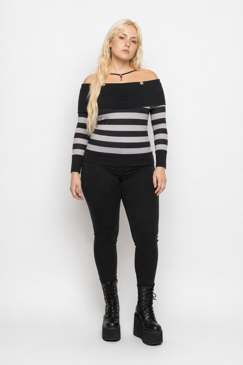 Grunge Striped Long Sleeve Top gray