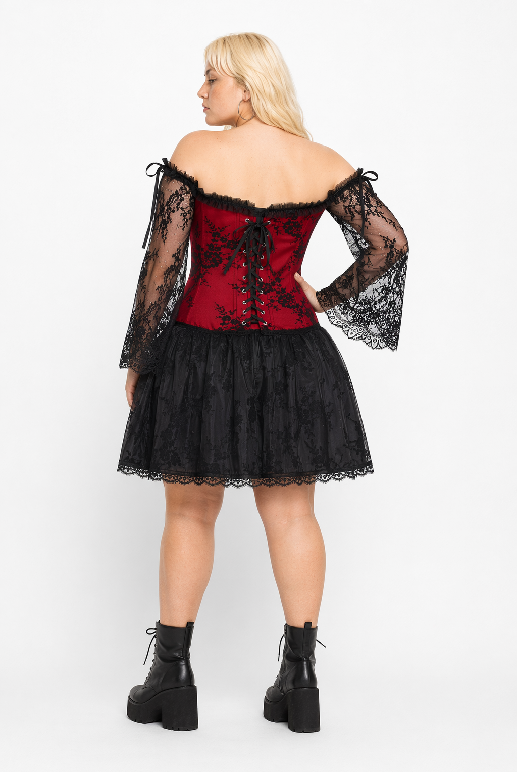 Red Lace Off-Shoulder Corset: Sizes S-6XL Red