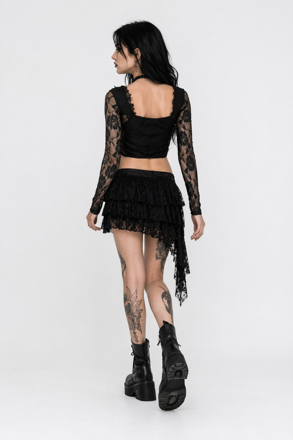 Lace V-neck Black Top black