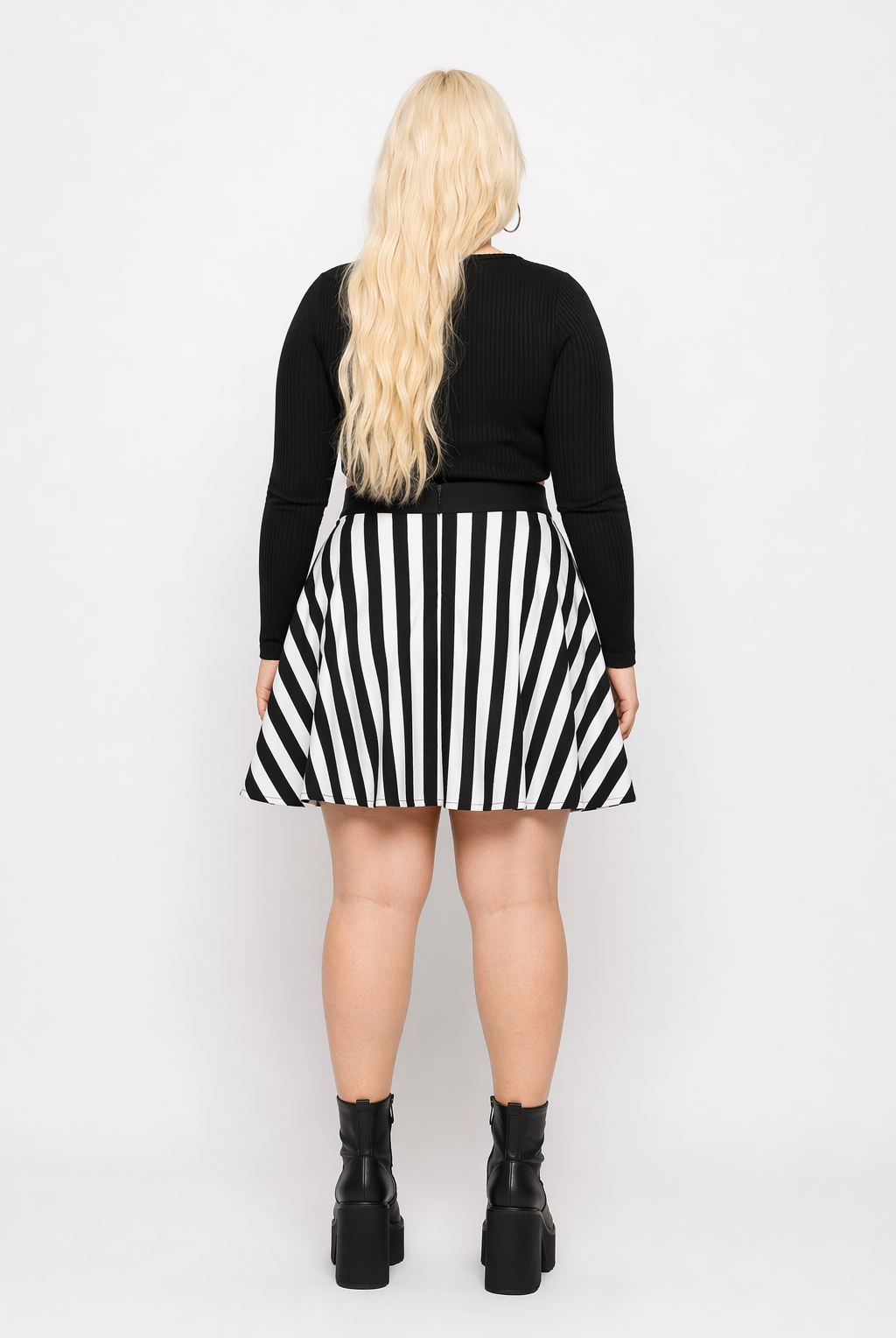 "Spooky Chic Plaid Skirt" Black White Striped