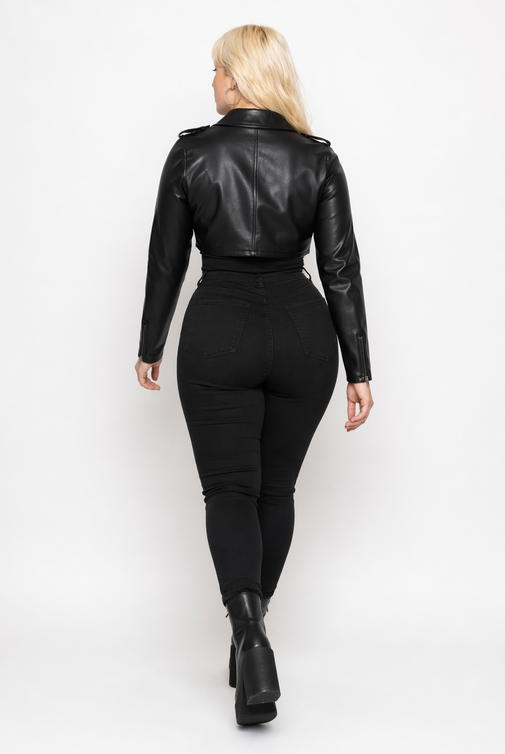 Faux Leather Crop Jacket Black