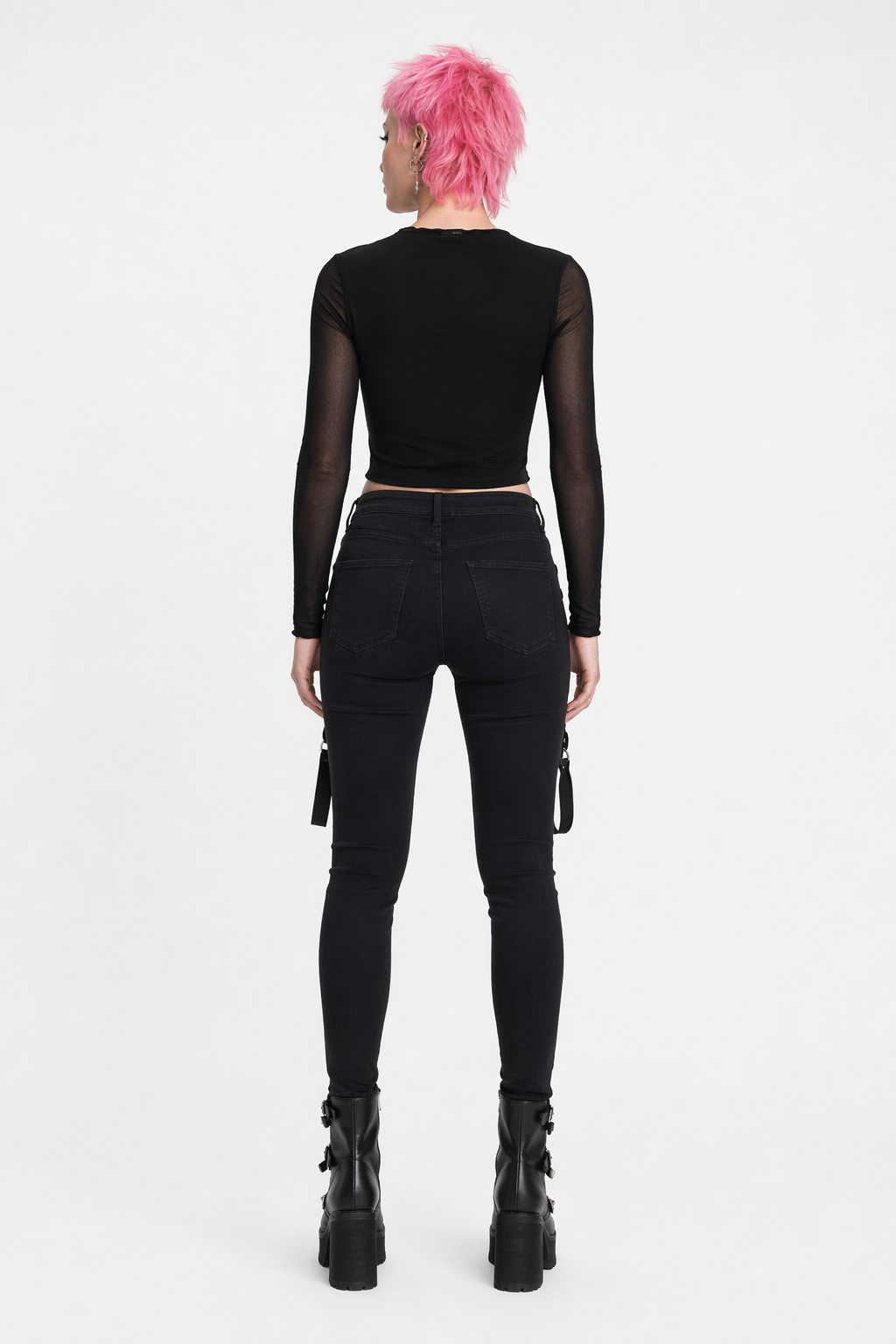 "Black Mesh Eyelet Top" black