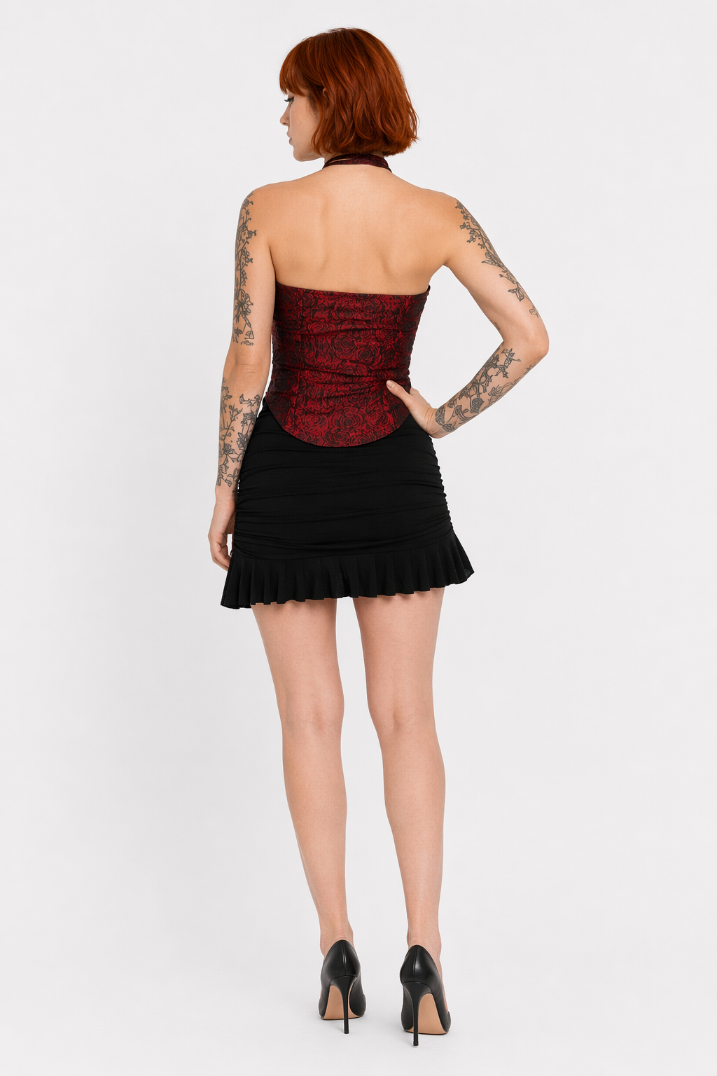 Blood Rose Strapless Top. red