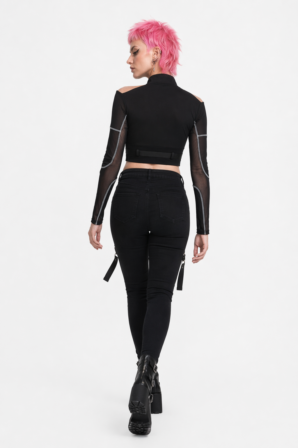 Grunge Mesh Buckle Top black