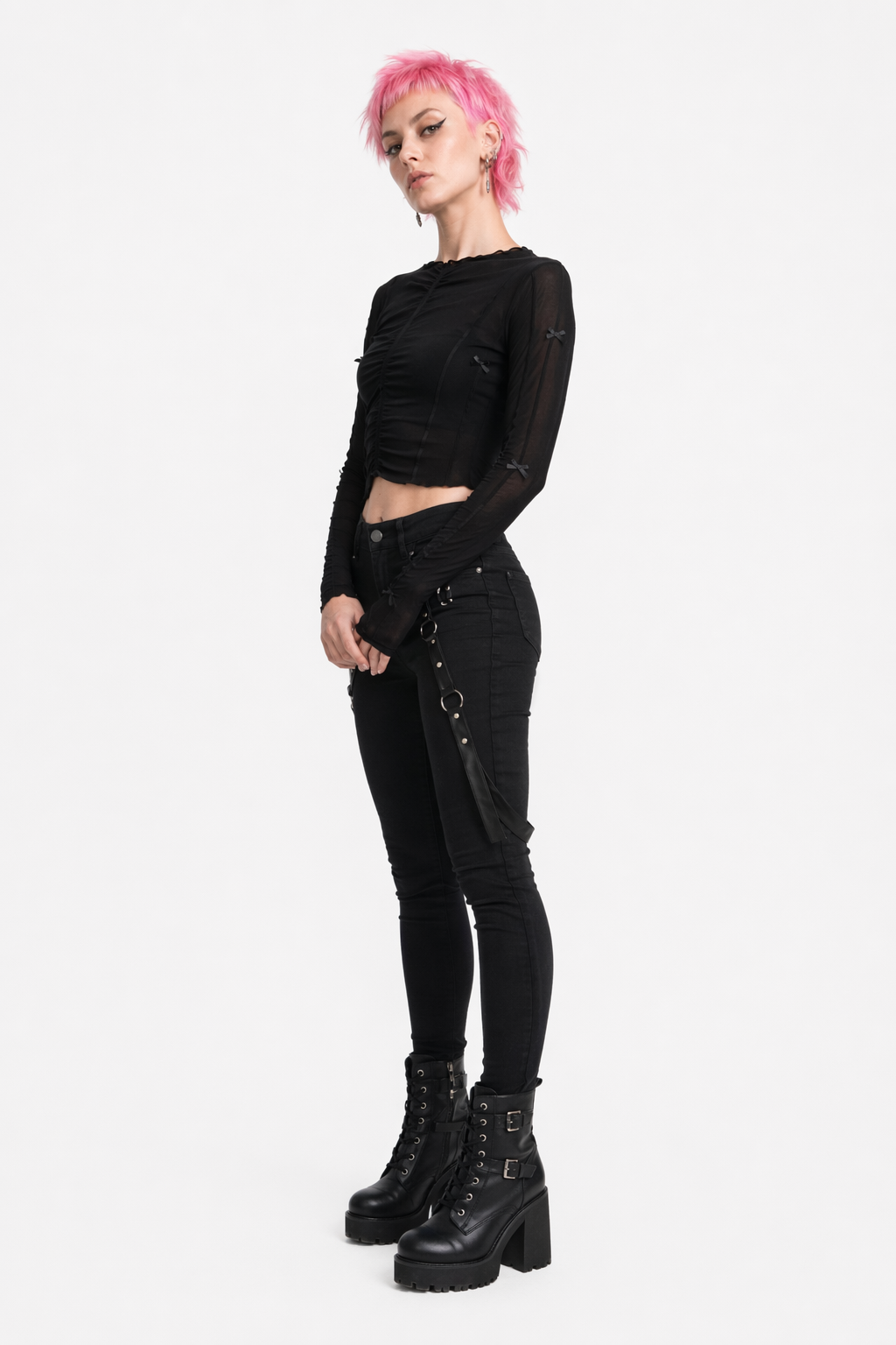Grunge-inspired Black Bow Crop Top Black