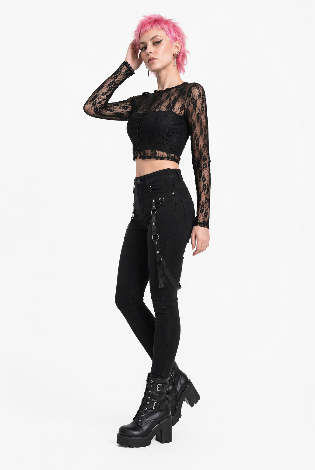 "Babe's Gothic Lace Crop Top" Black