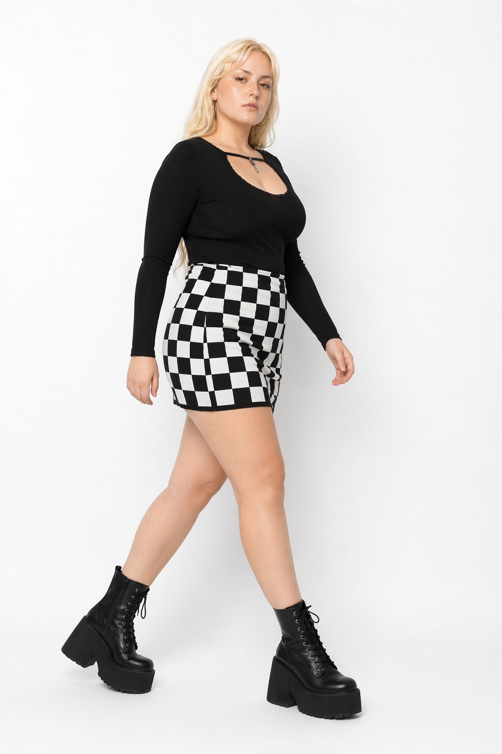 Black Check Grunge Mini Black