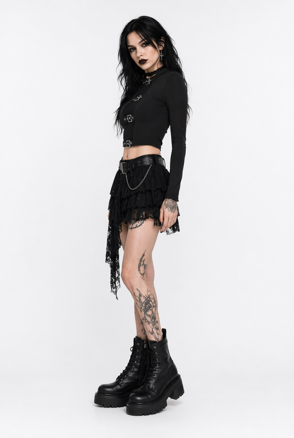Gothic Long Sleeve Black Top' Black