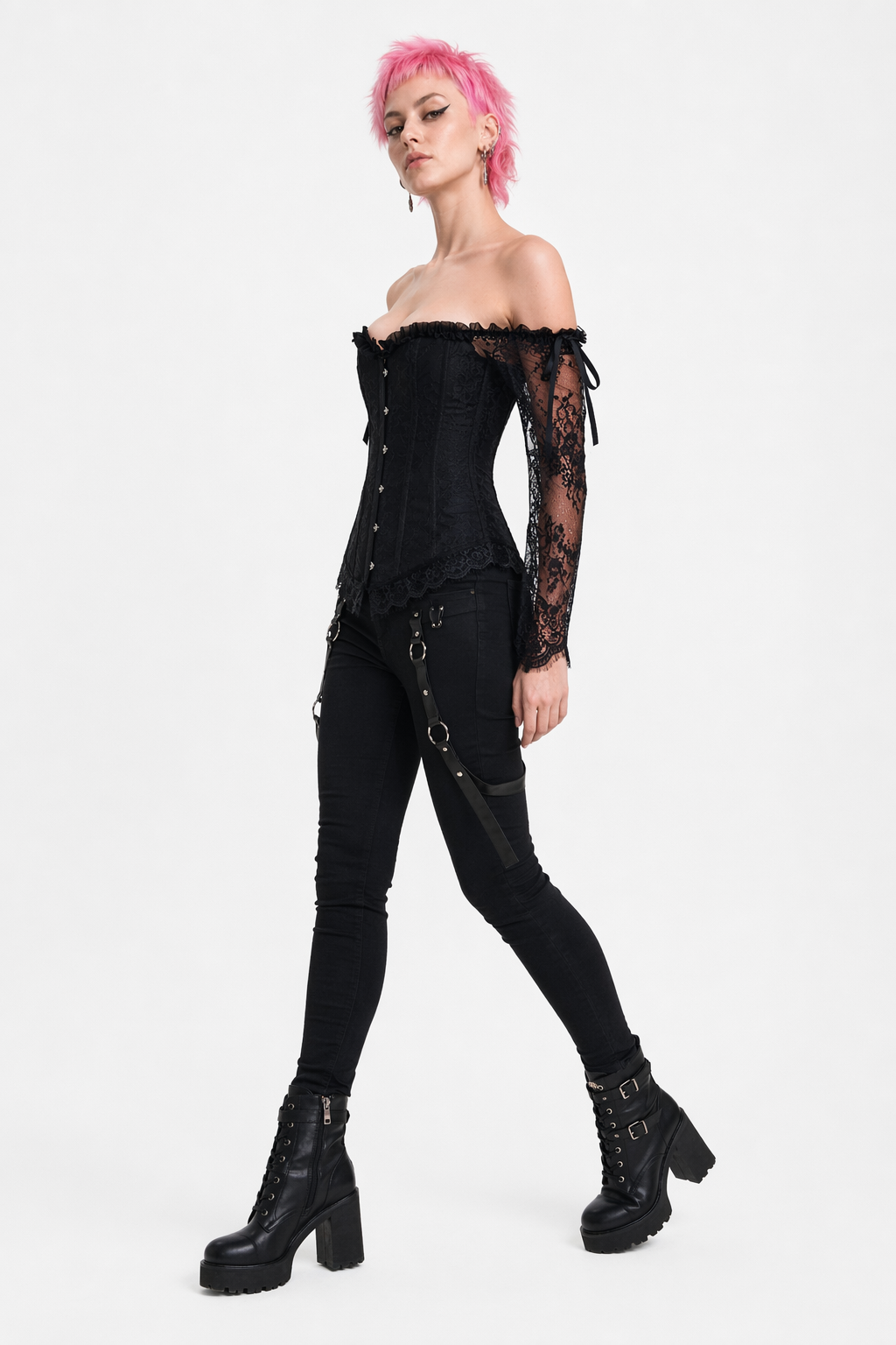Black lace off shoulder corset black