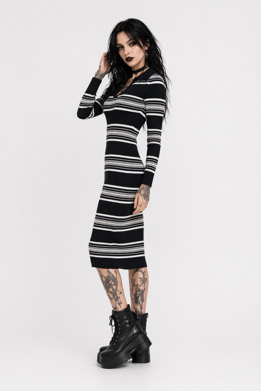 Pandora Stripe Knit Bodycon Dress Default Title