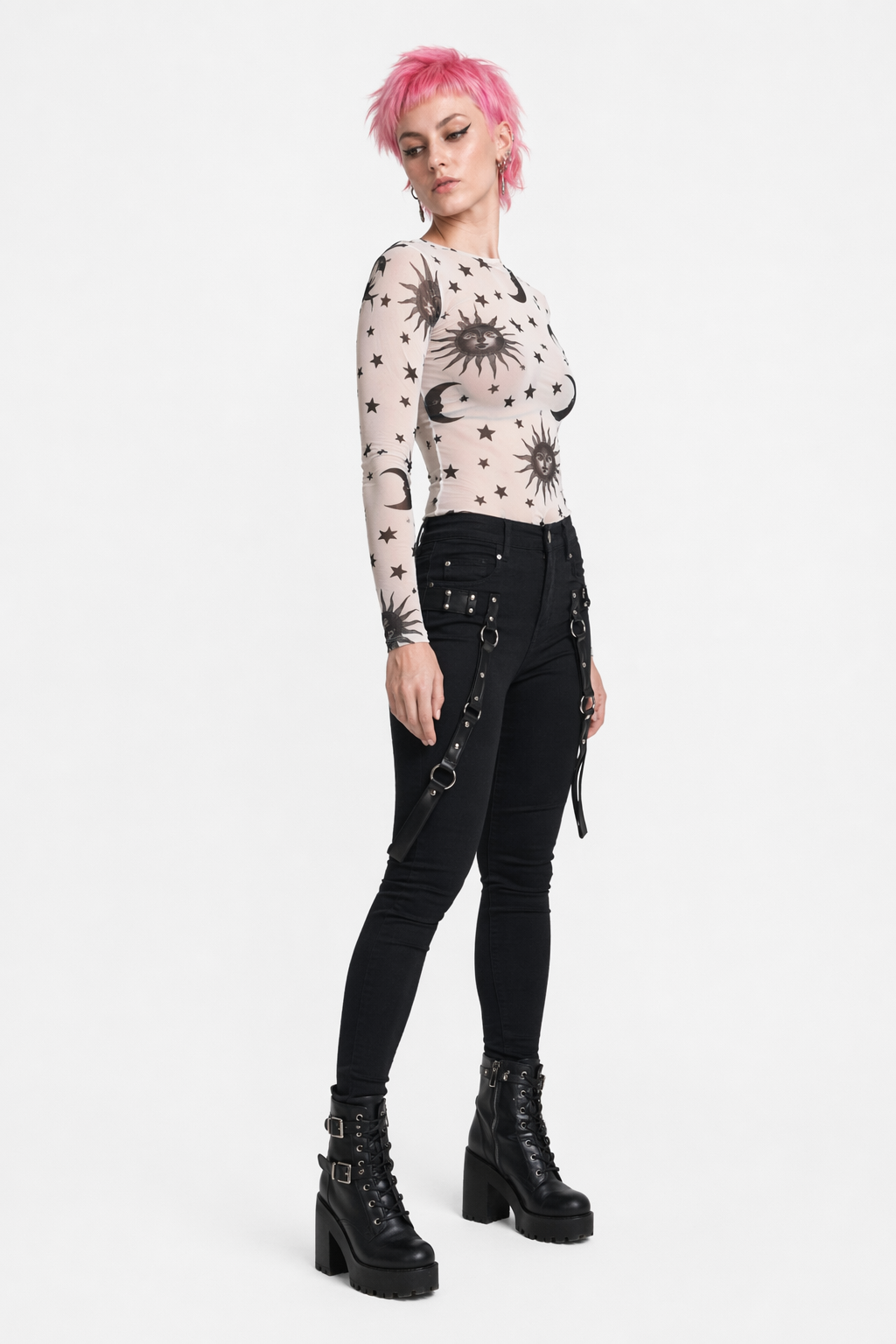 Moon and Star Mesh Top White