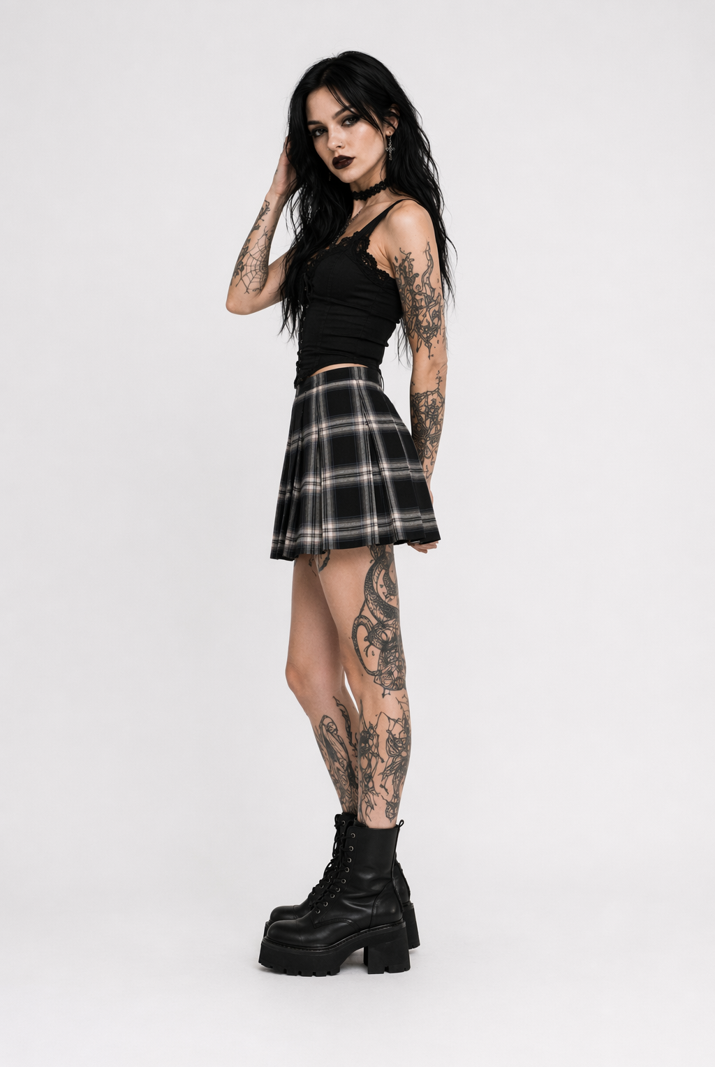 Grunge Plaid Mini Skirt black