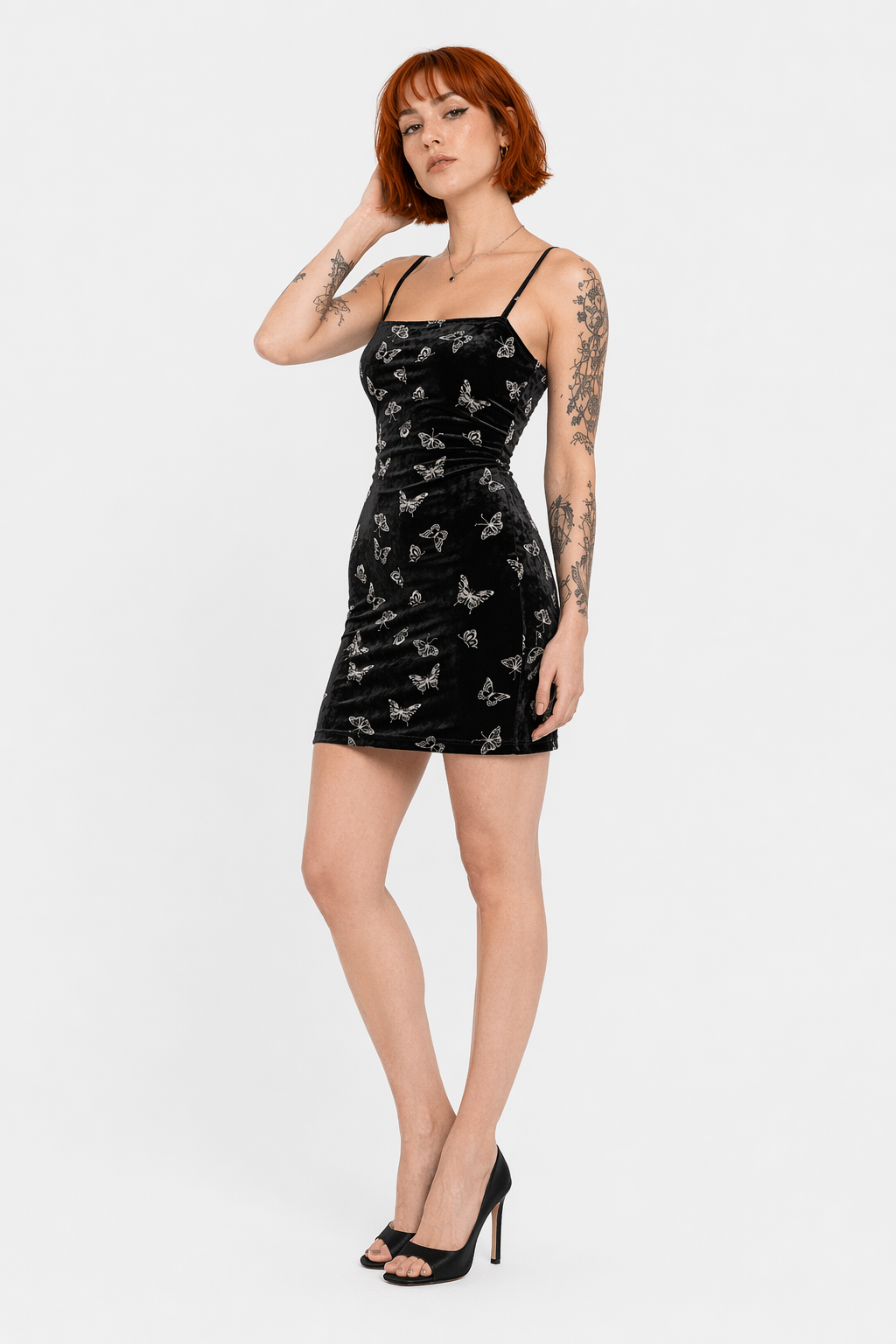 Black Butterfly Velvet Dress black
