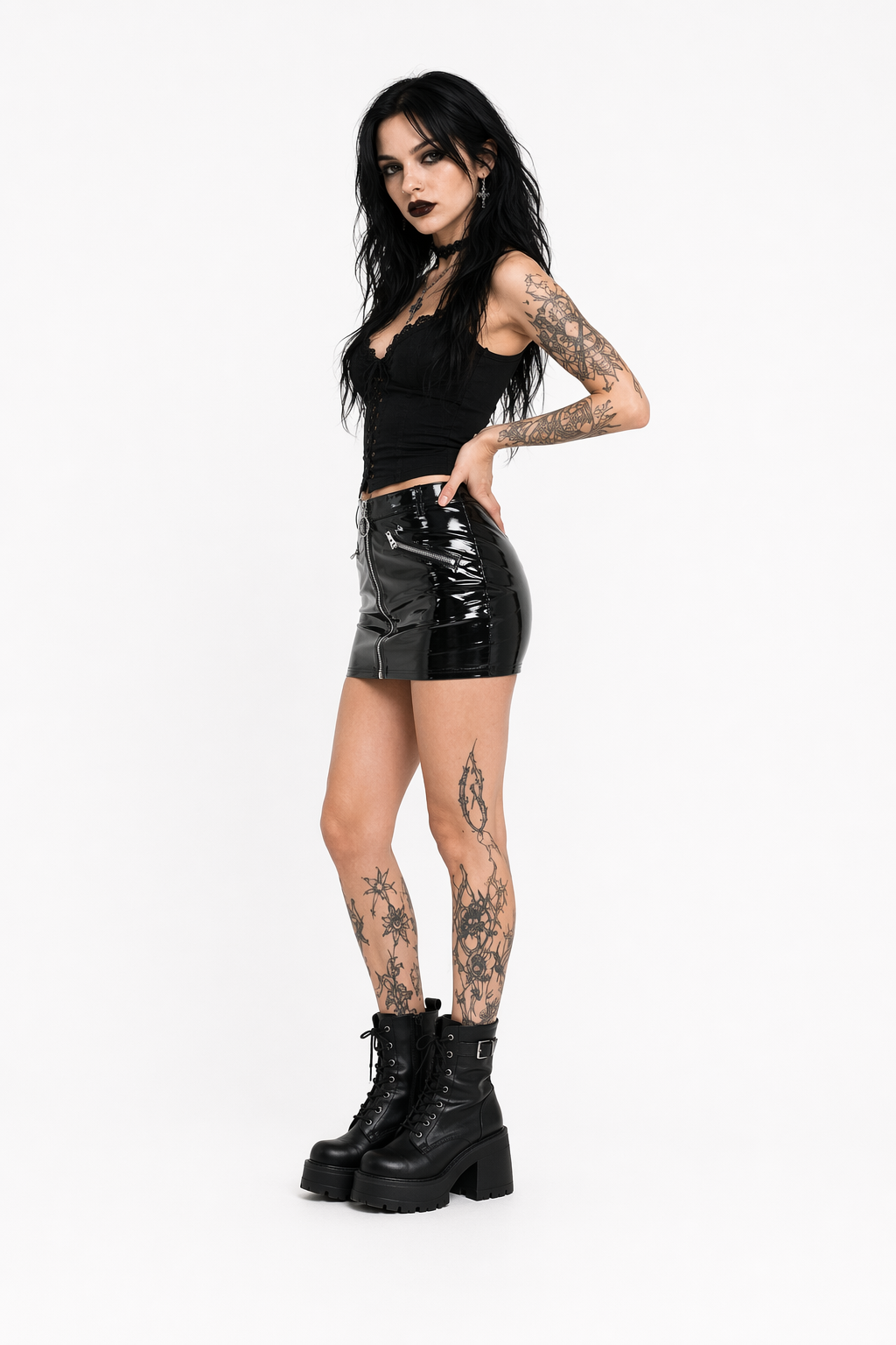 Frankenstein's Wet Look Mini Skirt Black