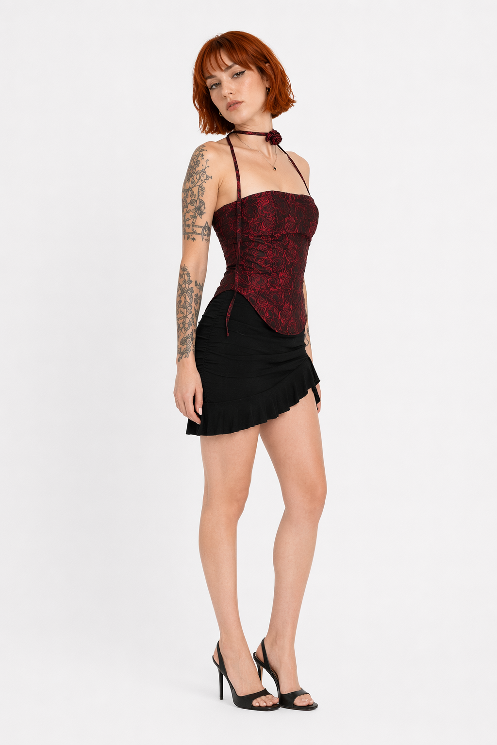 Blood Rose Strapless Top. red