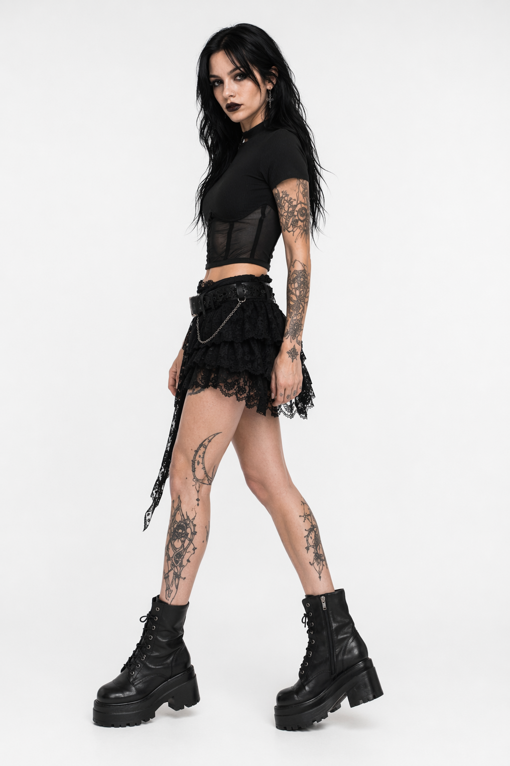 Black Mesh Crop Top' black