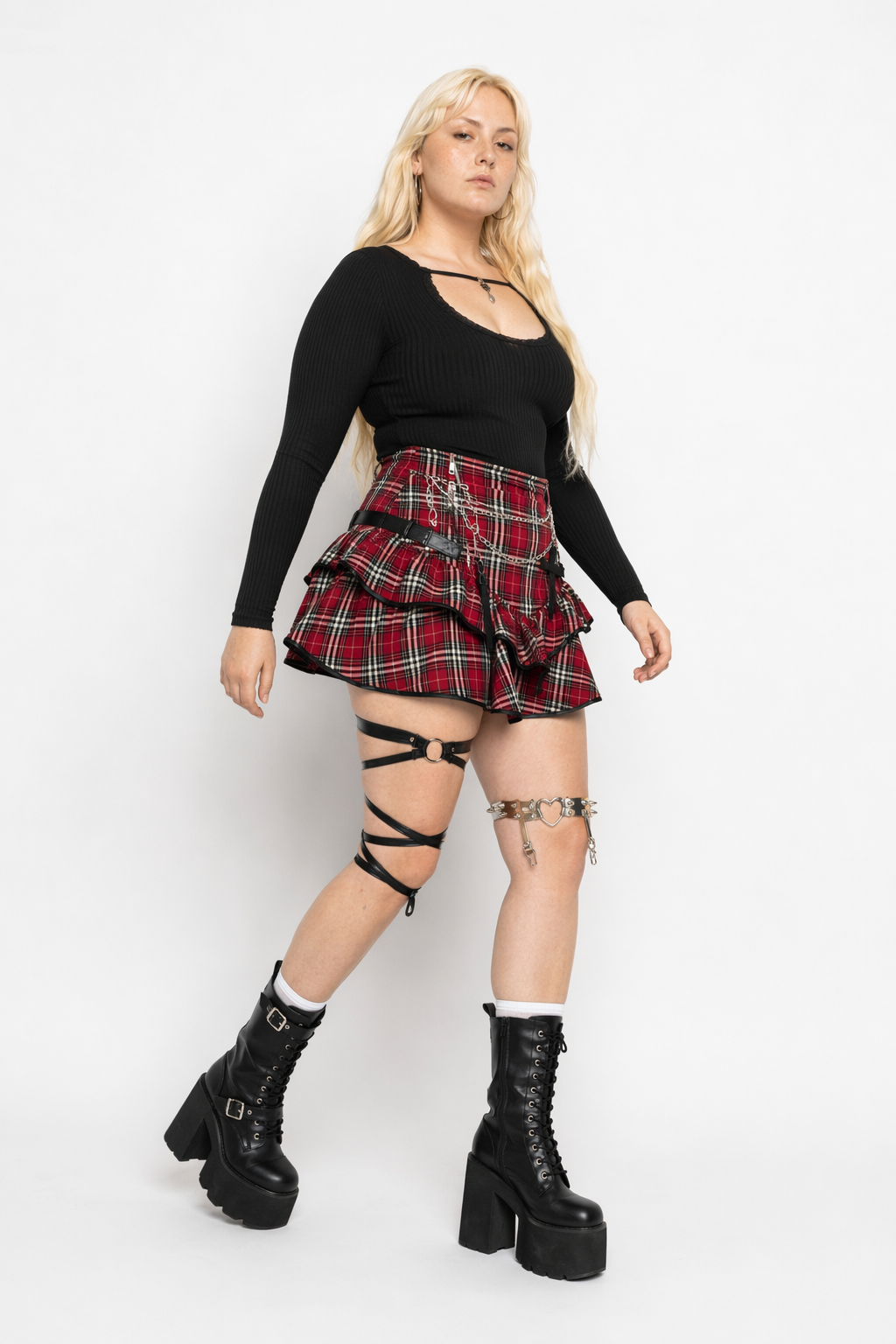 Red Plaid Skirt Red