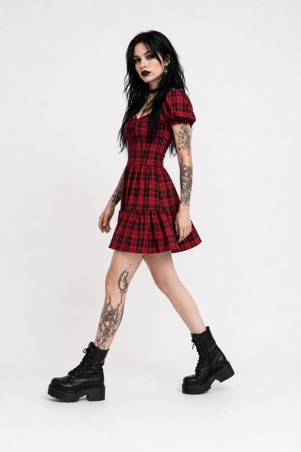 Red Plaid Grunge Dress red