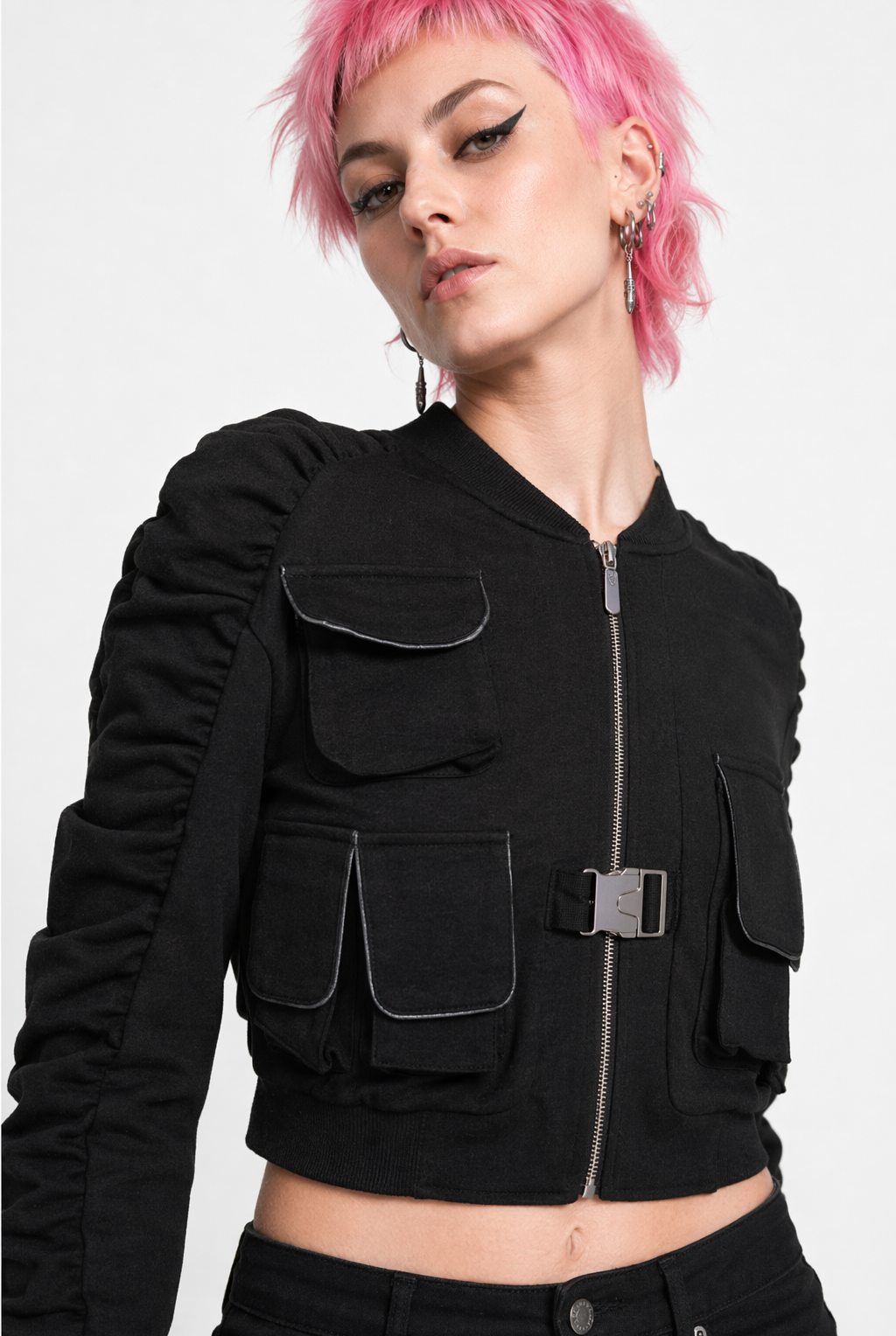 Gothic Grunge Cropped Jacket Black
