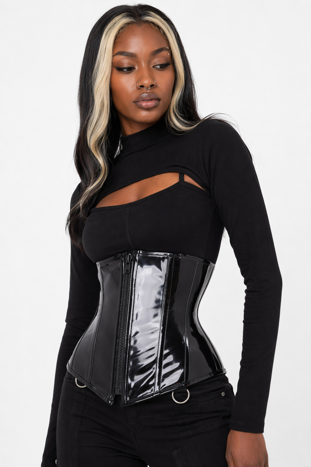Goth Waist Corset in Serpent Black Black