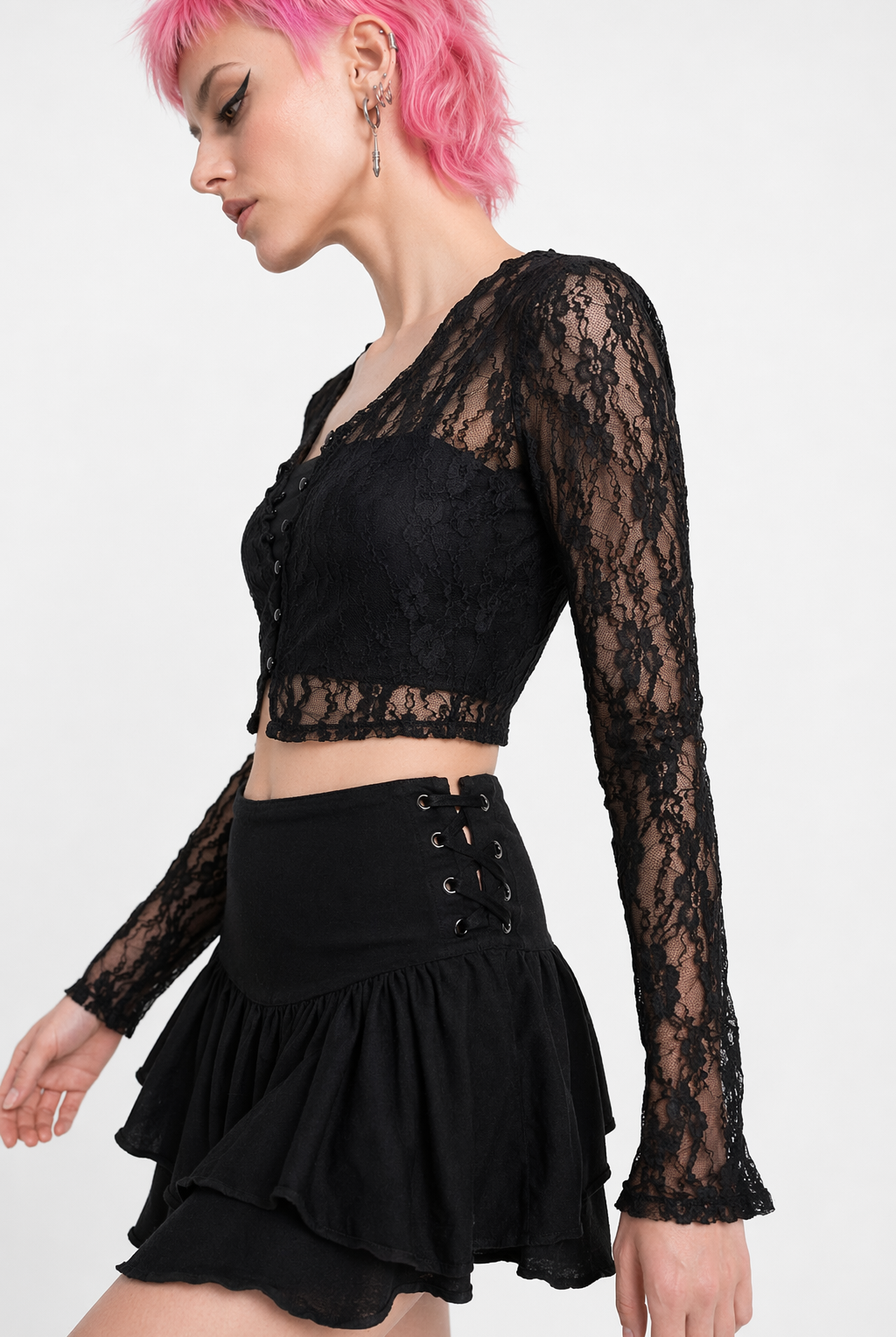 "Babe's Gothic Lace Crop Top" Black