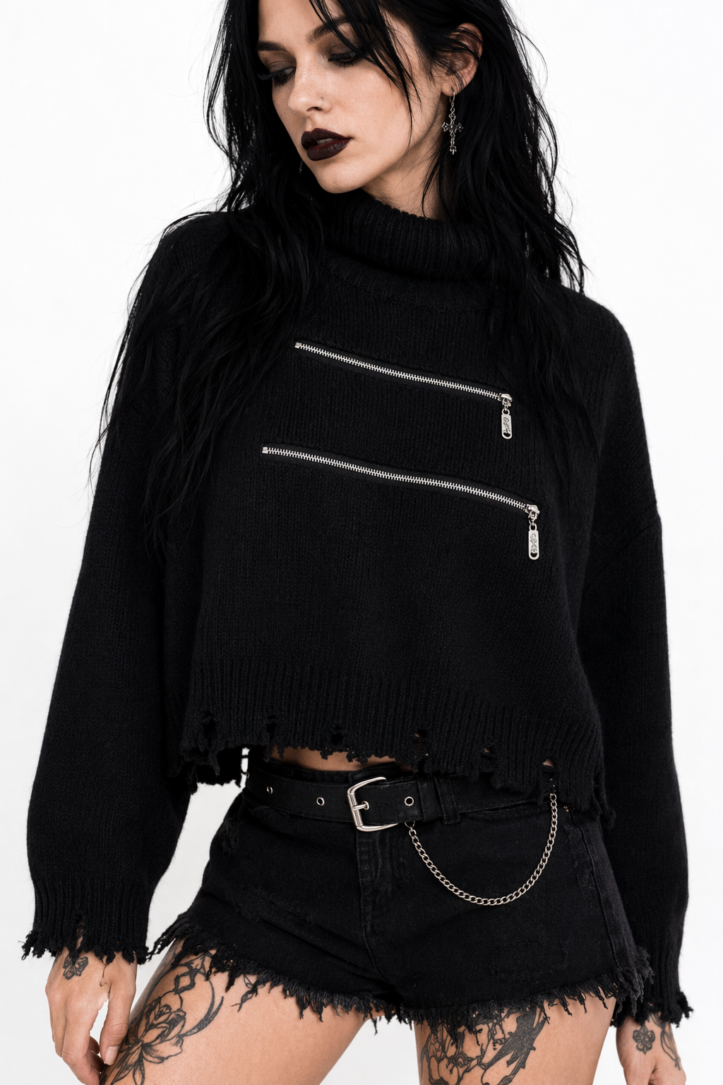 Grunge Turtleneck with Zip, Abyss Default Title