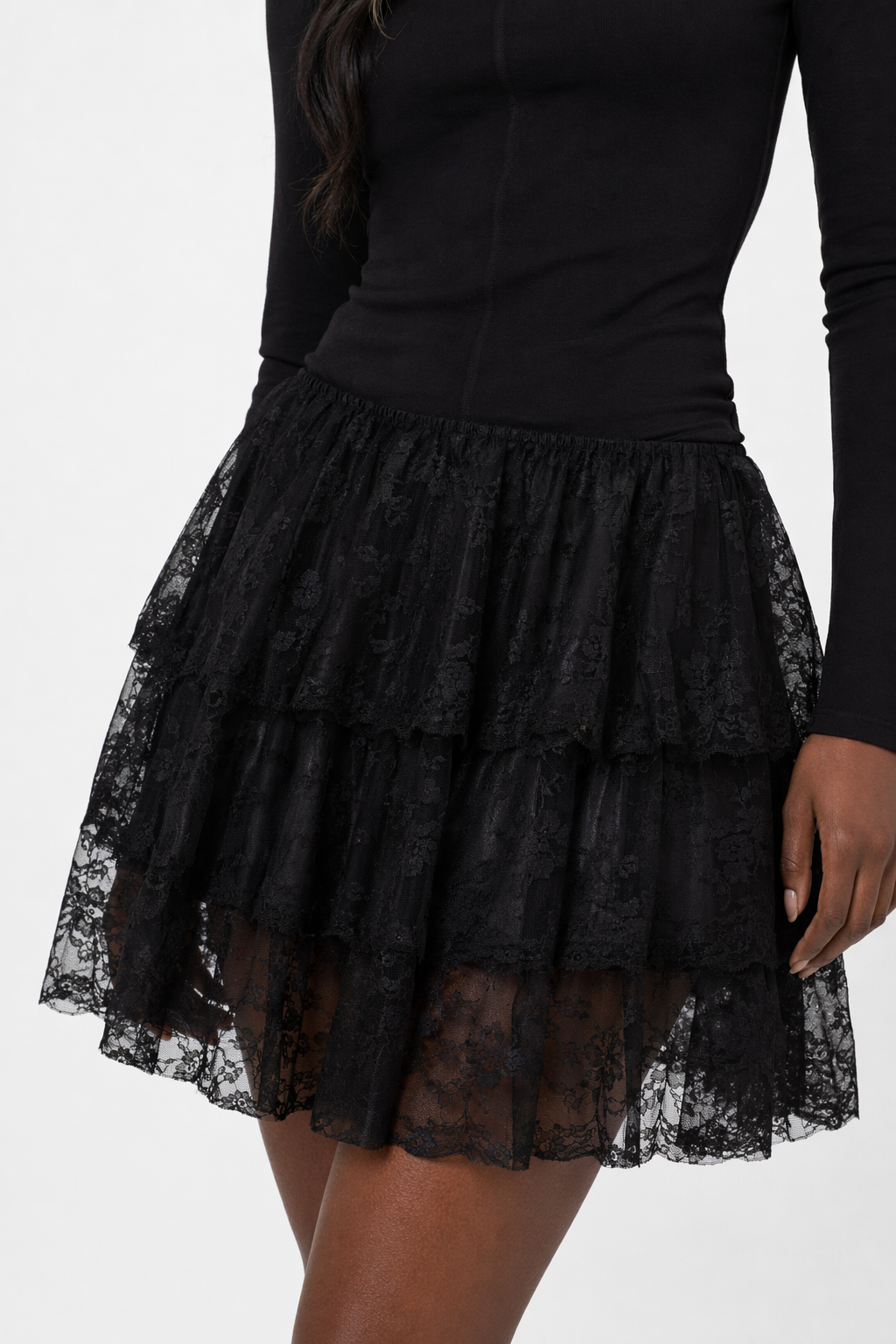 Colorful lace skirt Black