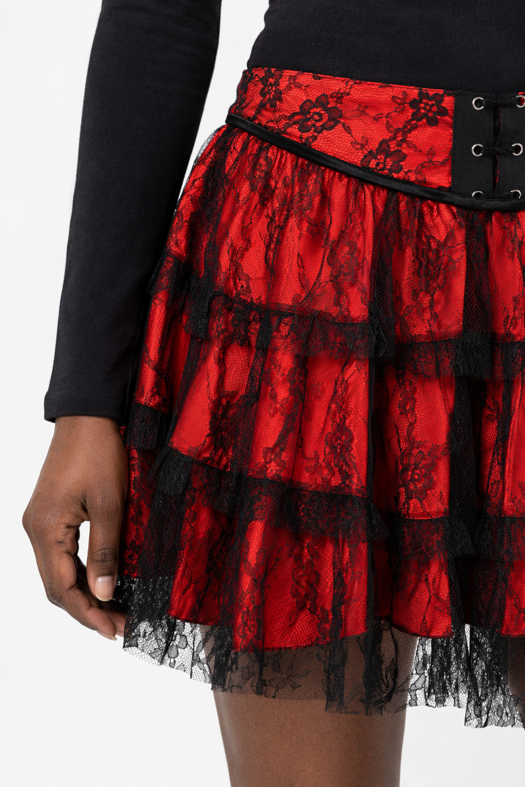 Colorful lace skirt Red