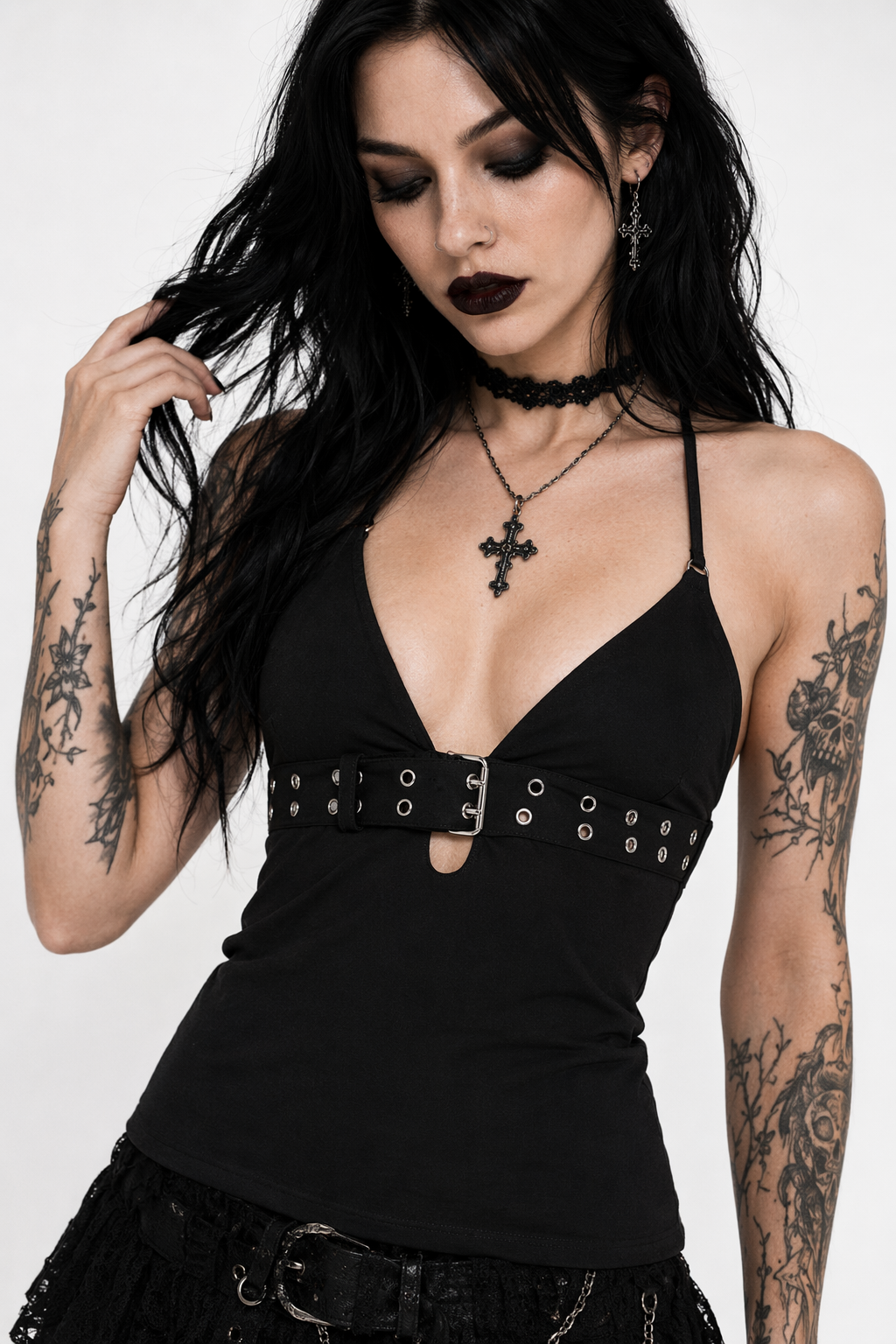 Black Shadow Buckle Top Black